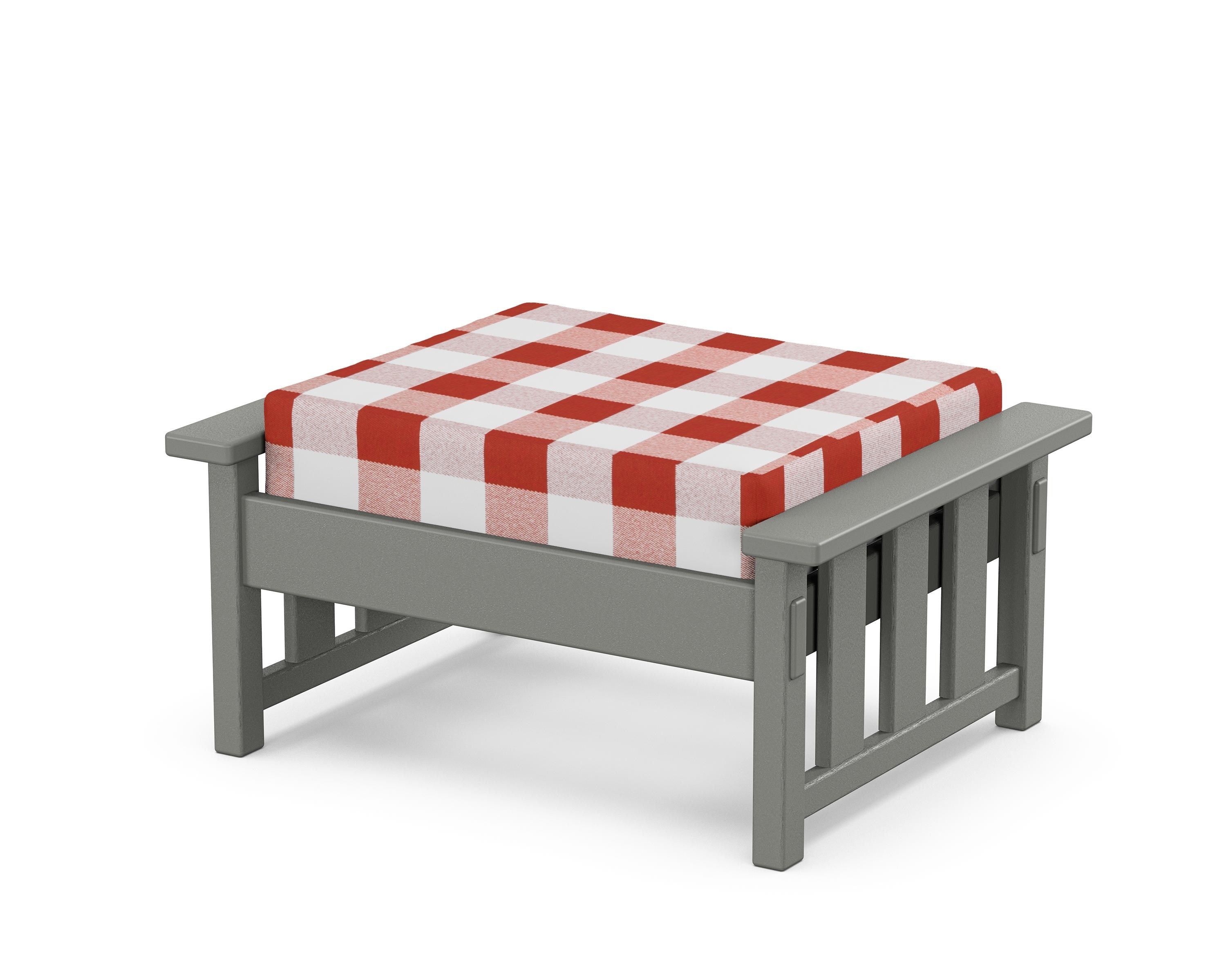 Martha Stewart by POLYWOOD® Acadia Deep Seating Ottoman in Slate Grey / Buffalo Plaid Crimson