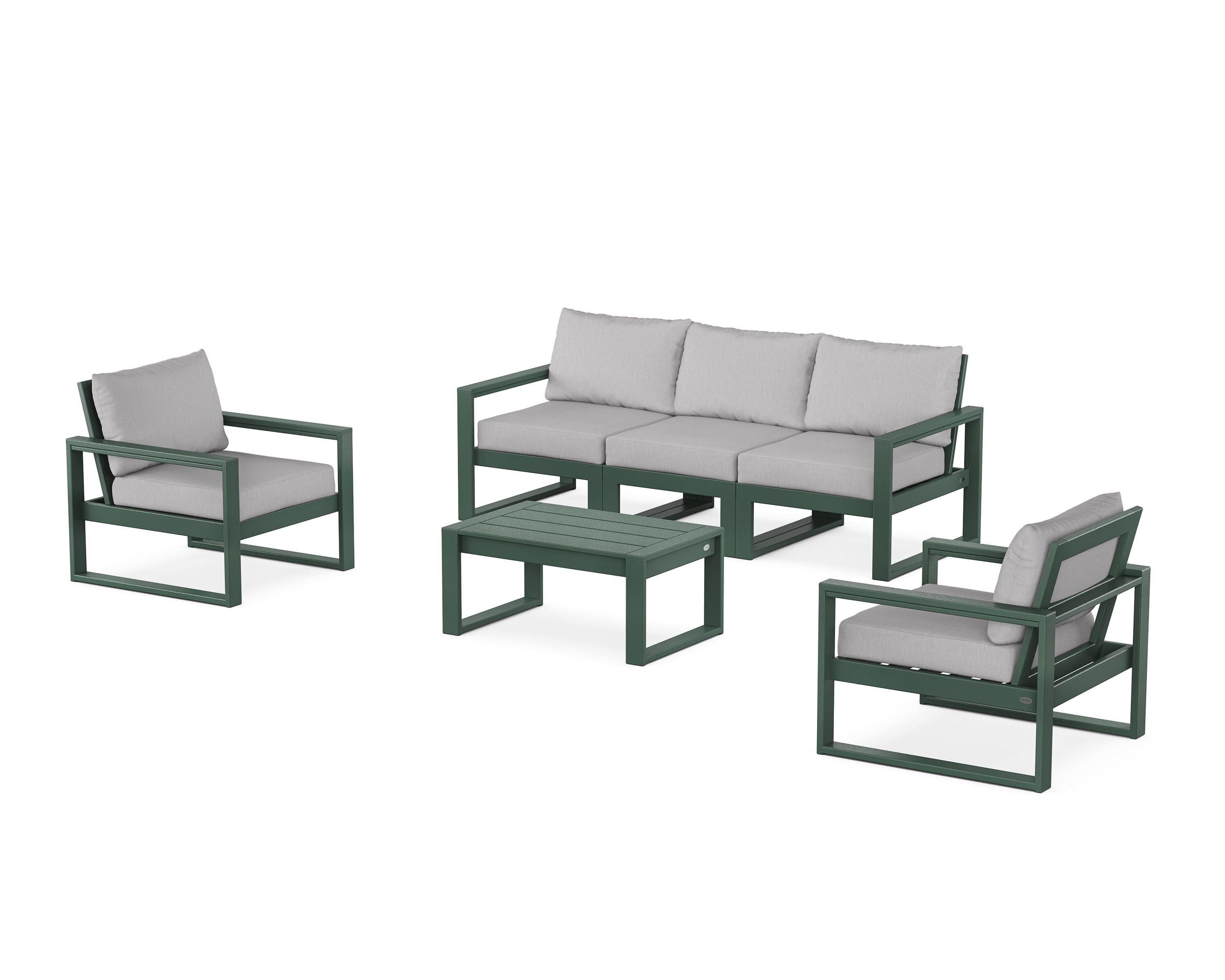 POLYWOOD® EDGE Sectional 4-Piece Deep Seating Set with Sofa in Green / Granite