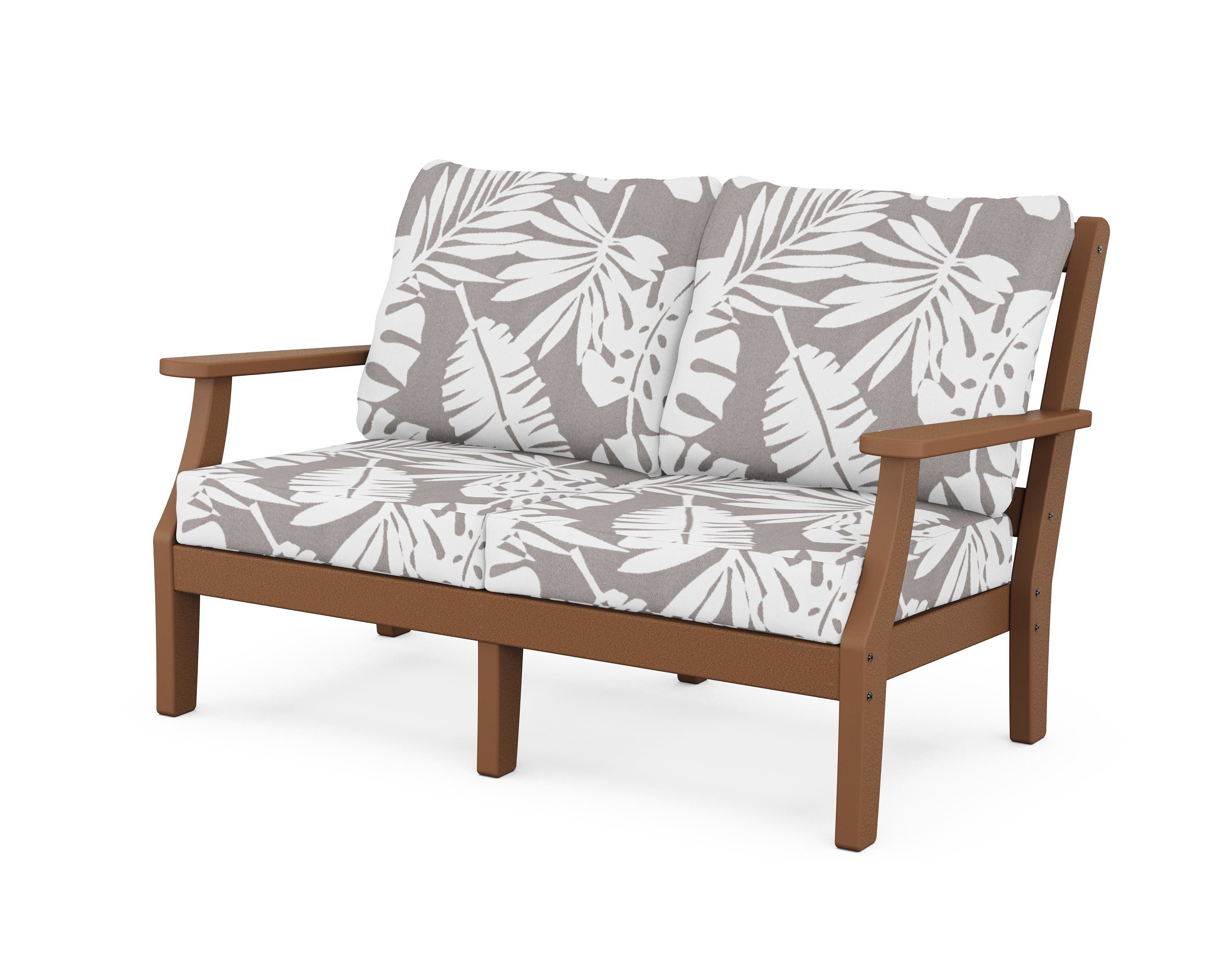 Martha Stewart by POLYWOOD® Chinoiserie Deep Seating Loveseat in Teak / Leaf Grey Mist