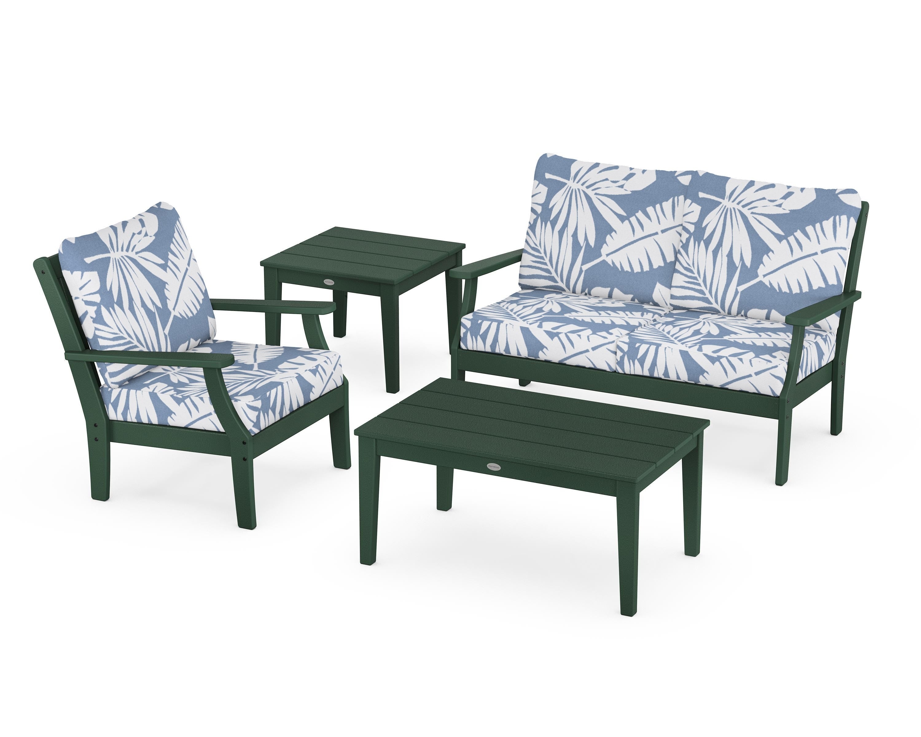 POLYWOOD® Braxton 4-Piece Deep Seating Set in Green / Leaf Sky Blue