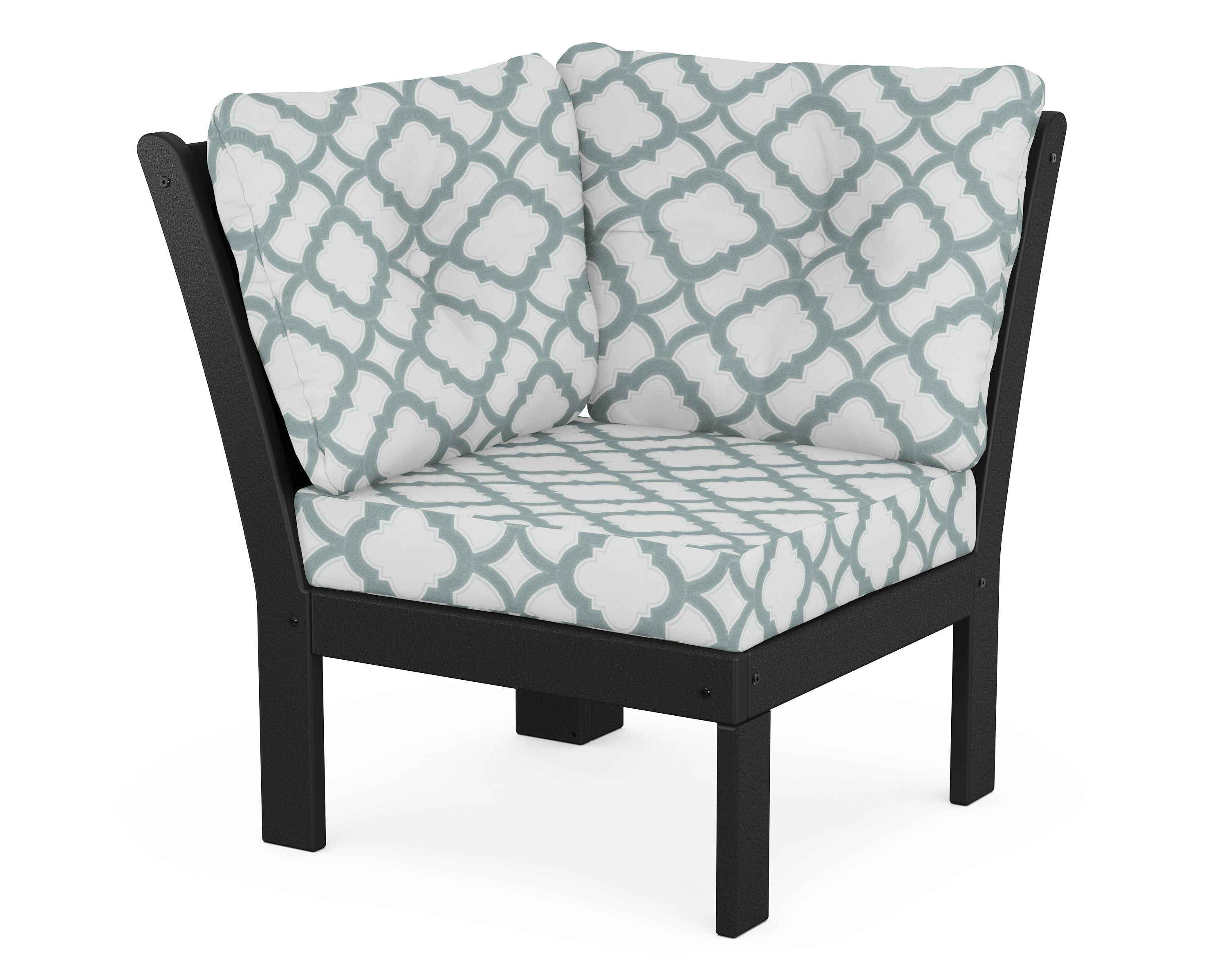 POLYWOOD® Vineyard Modular Corner Chair in Black / Trellis Glacier Spa