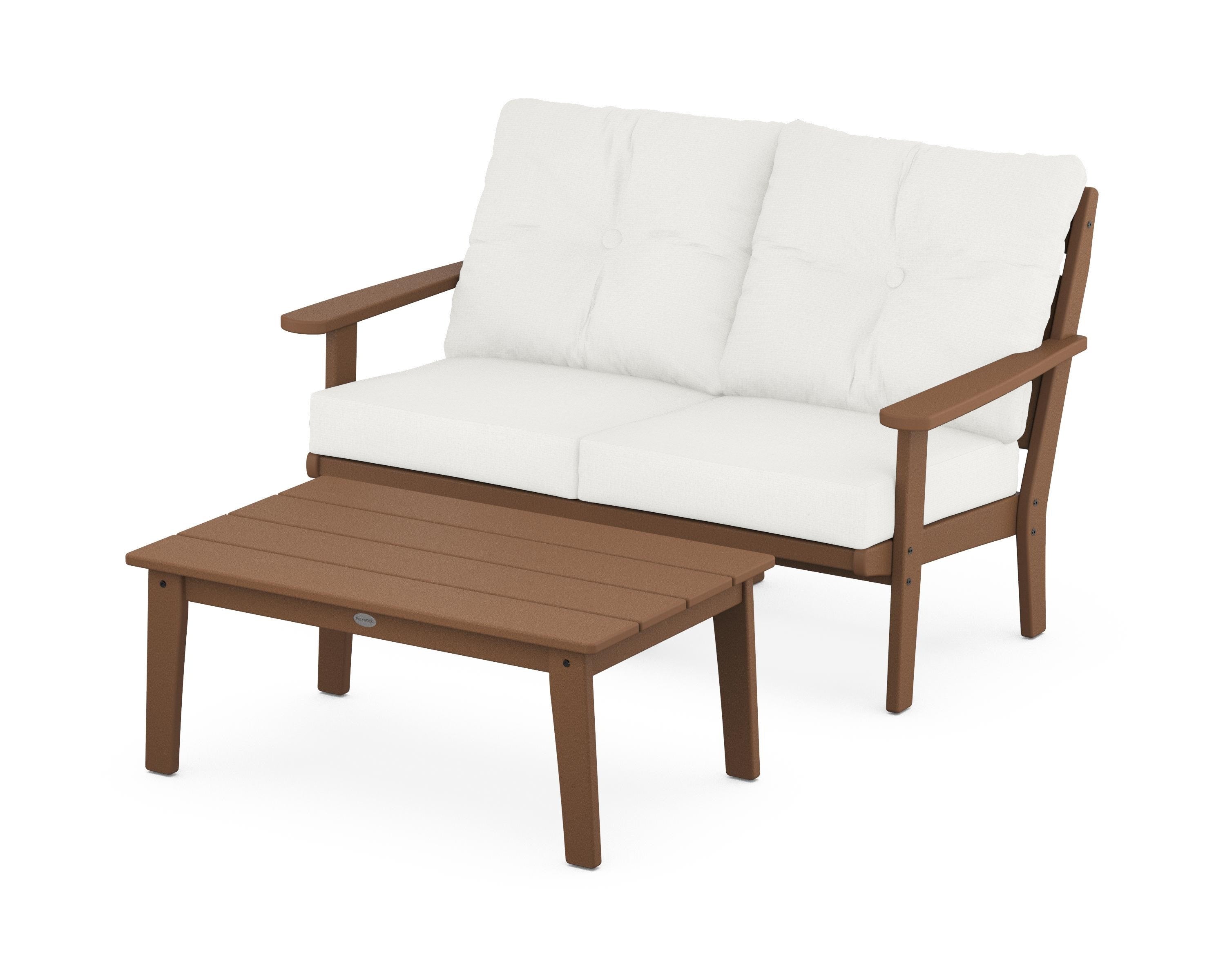POLYWOOD® Lakeside 2-Piece Lounge Loveseat Set in Teak / Natural Linen