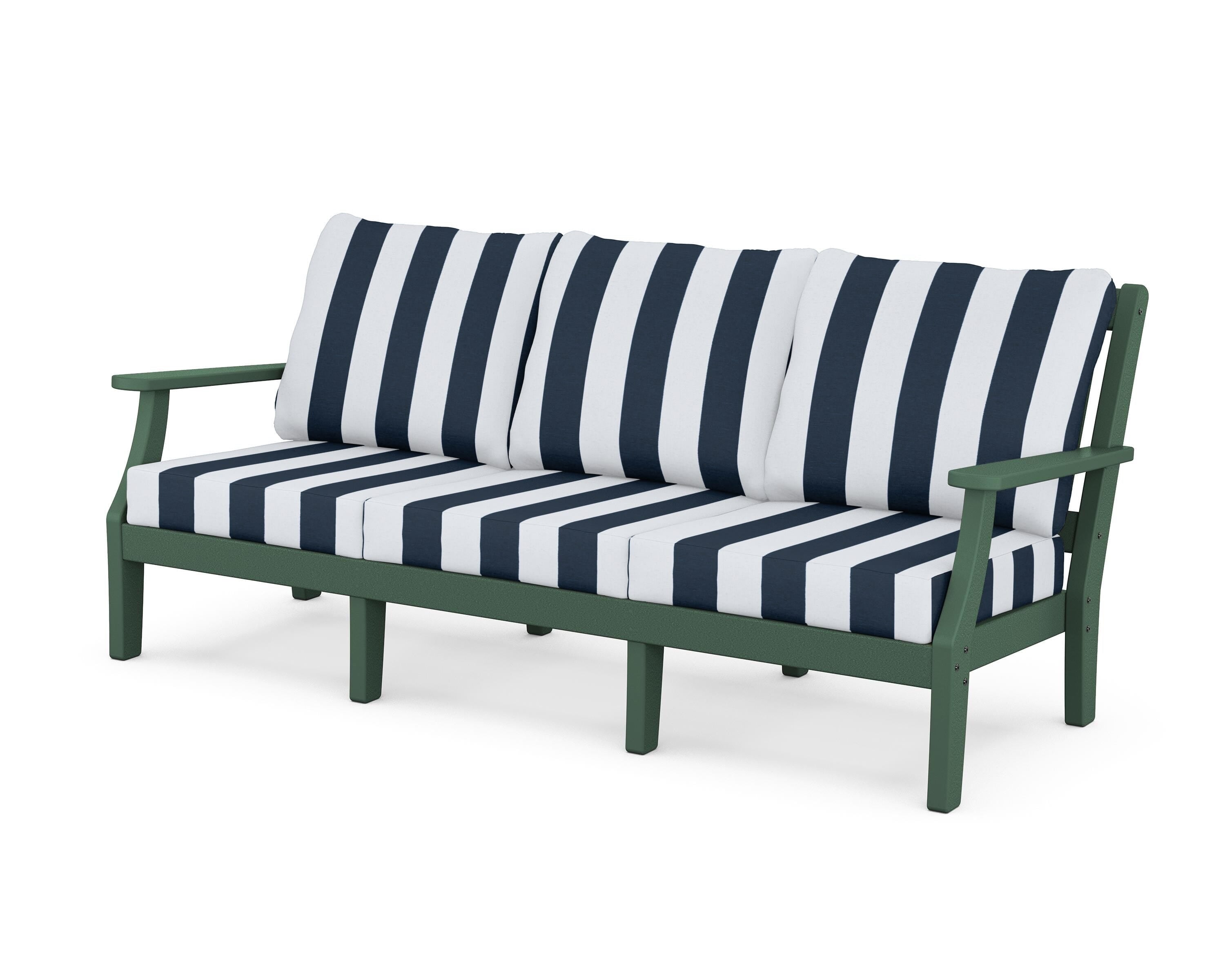 Martha Stewart by POLYWOOD® Chinoiserie Deep Seating Sofa in Green / Cabana Stripe Marine Indigo