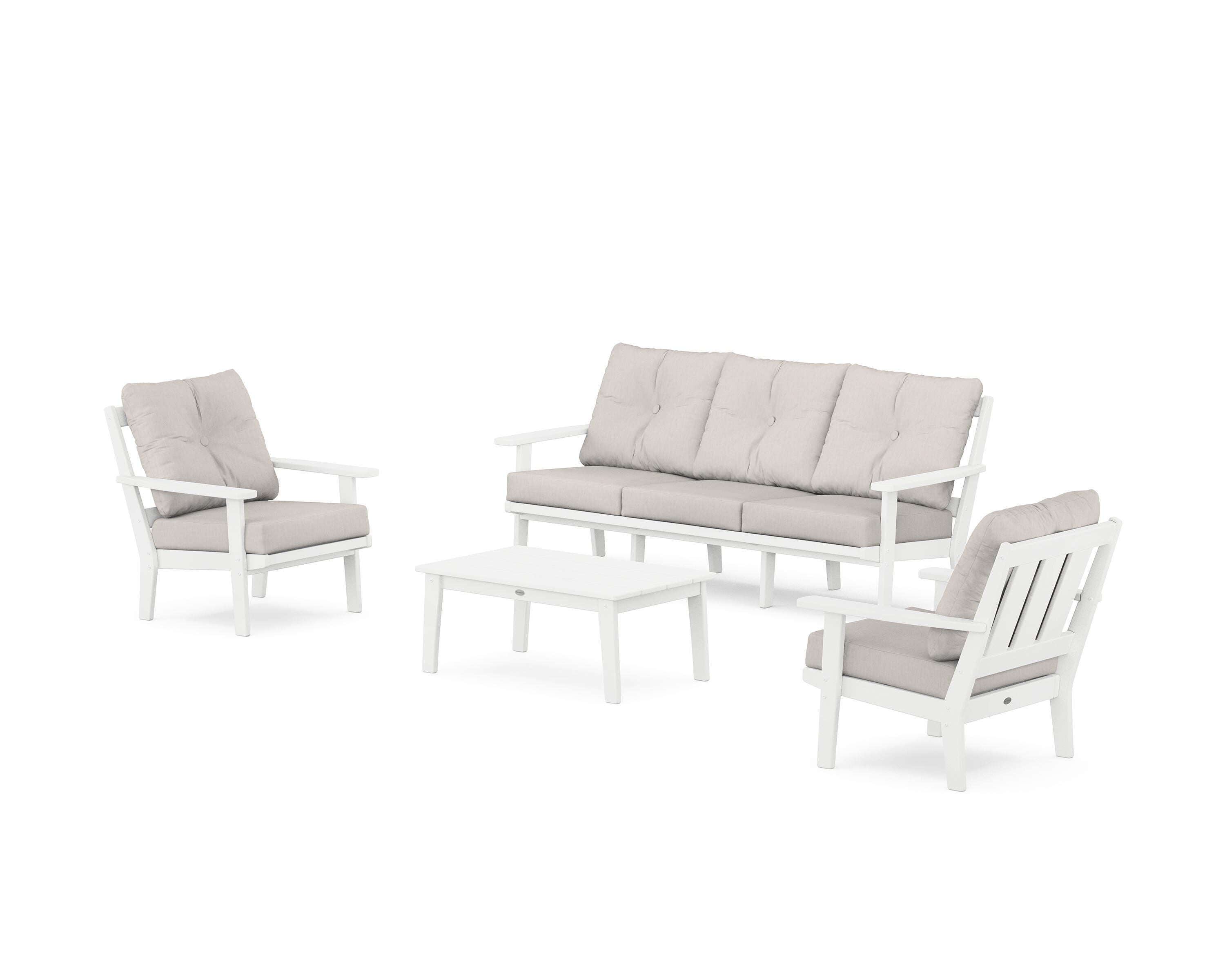 POLYWOOD® Oxford 4-Piece Deep Seating Set with Sofa in White / Cast Ash