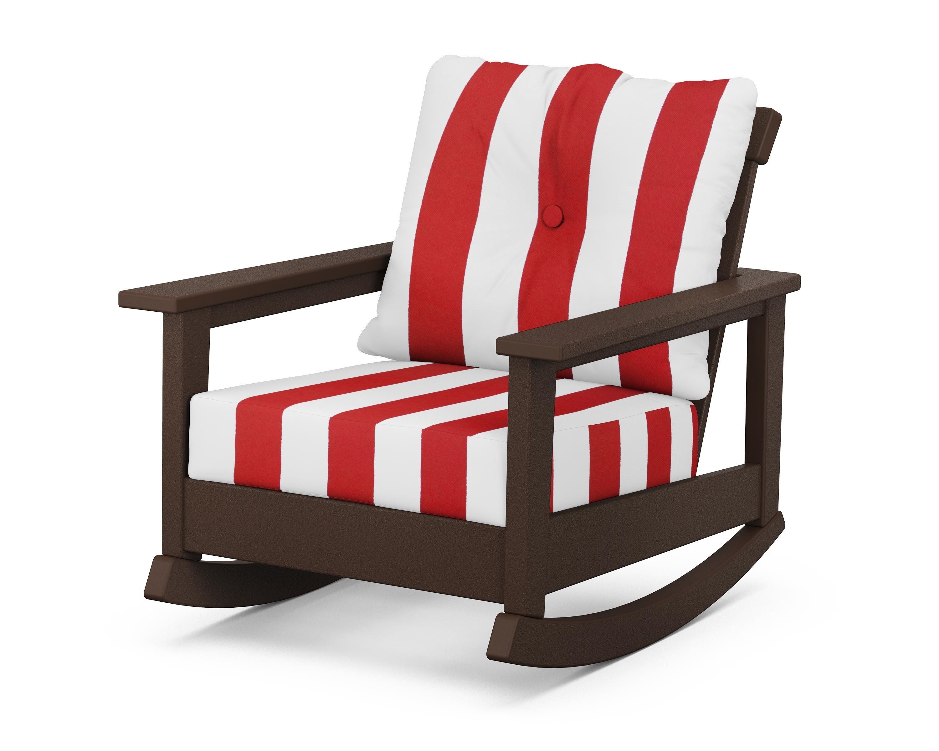 POLYWOOD® Prescott Deep Seating Rocking Chair in Mahogany / Cabana Stripe Crimson