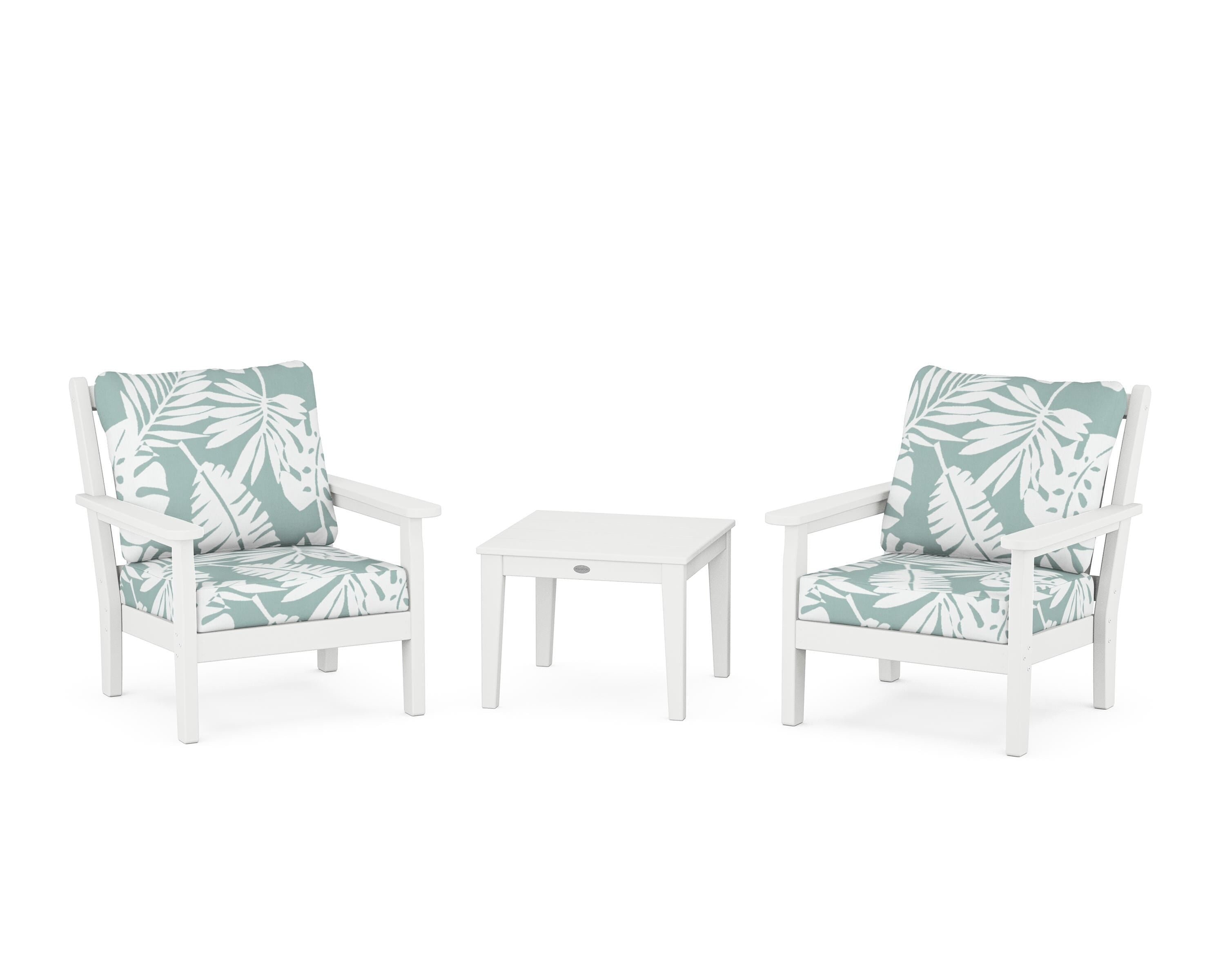 POLYWOOD® Chippendale 3-Piece Deep Seating Set in White / Leaf Glacier Spa