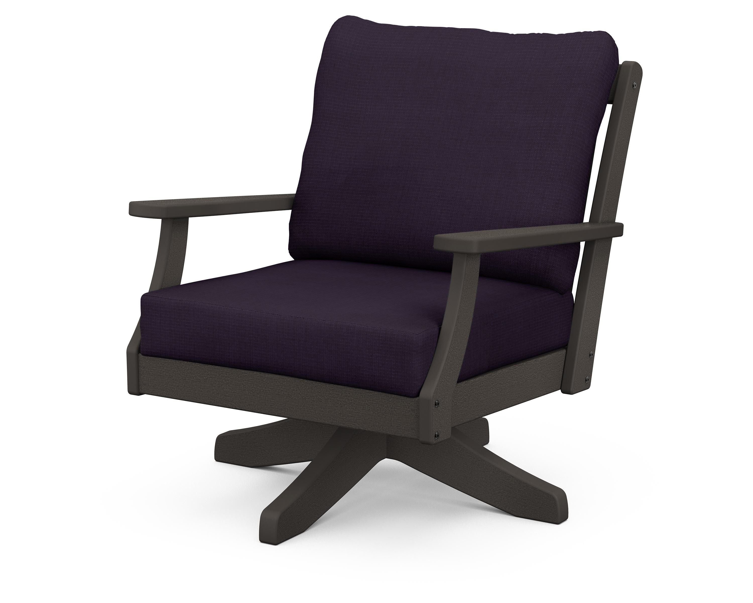POLYWOOD® Braxton Deep Seating Swivel Chair in Vintage Coffee / Navy Linen