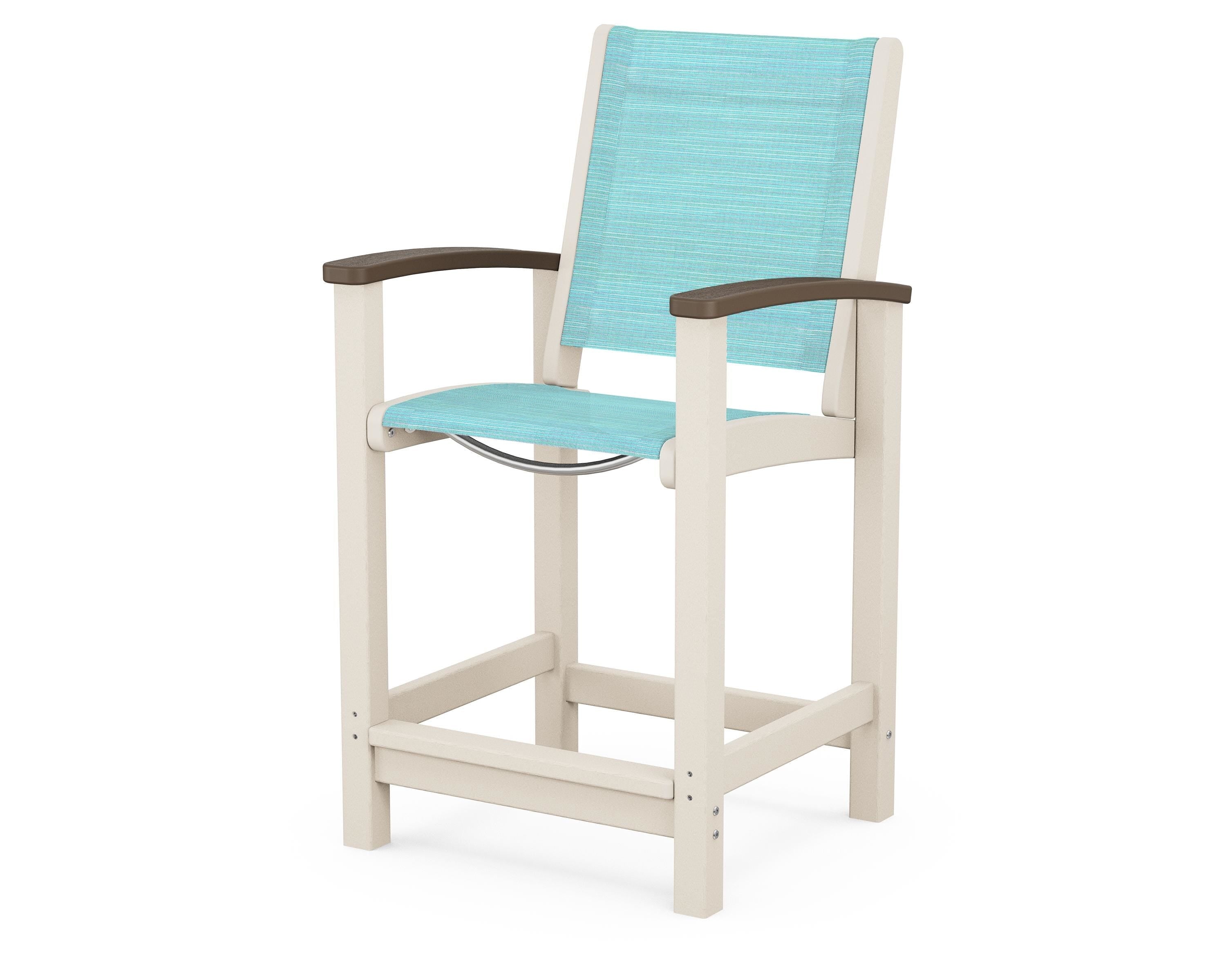 POLYWOOD® Coastal Counter Chair in Sand / Kona / Dupioni Aquamarine Sling