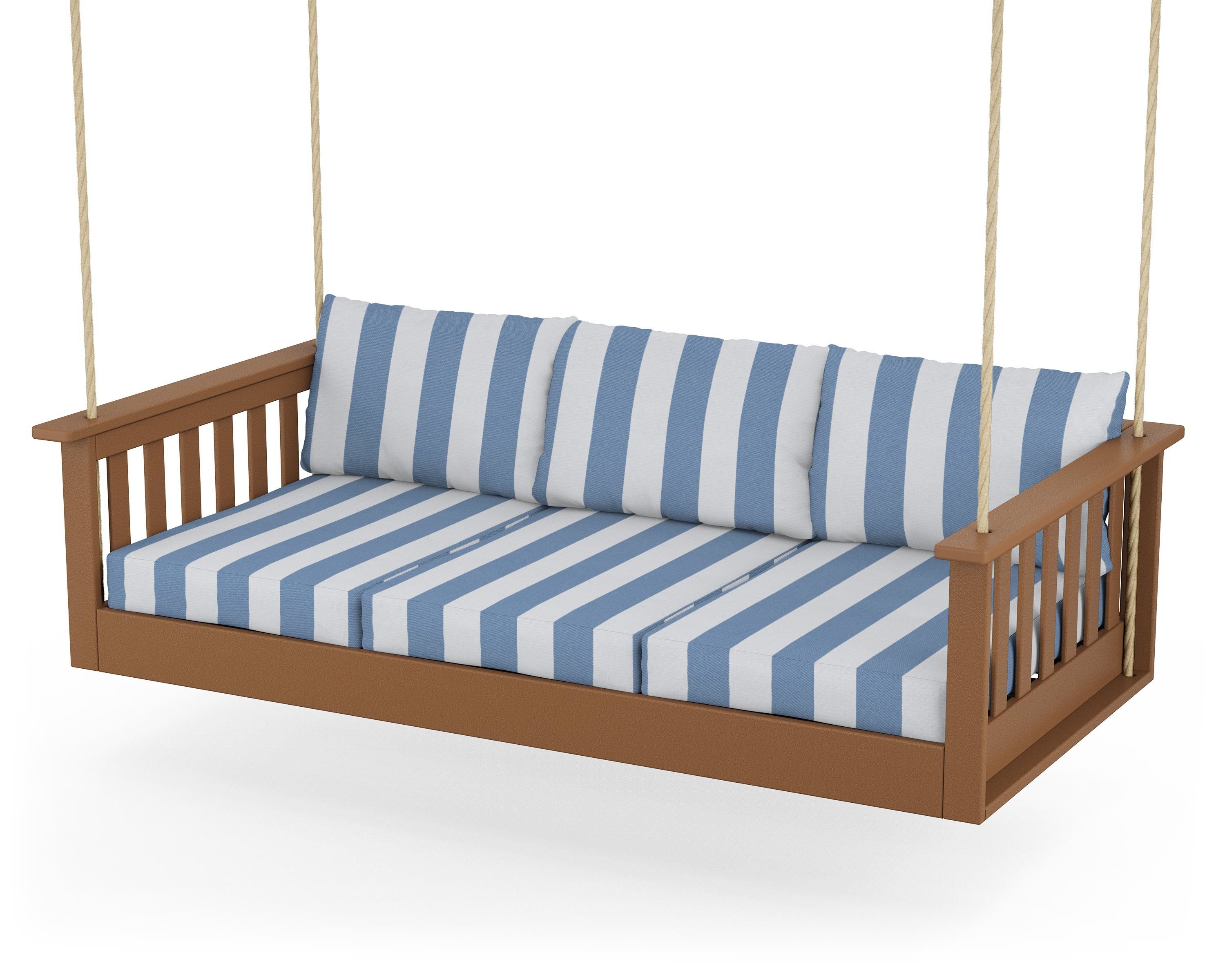 POLYWOOD® Vineyard Daybed Swing in Teak / Cabana Stripe Sky Blue