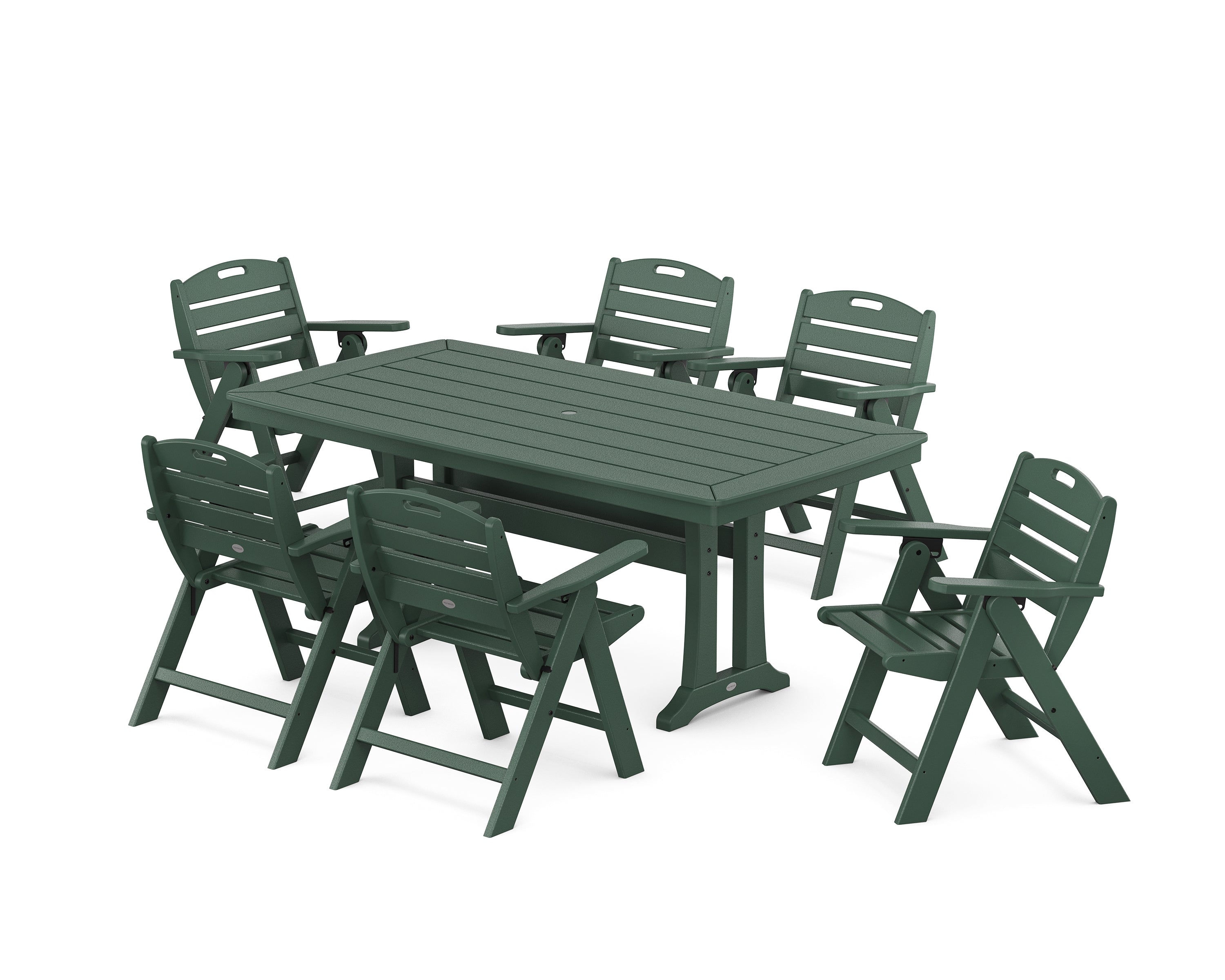 POLYWOOD® Nautical Lowback 7-Piece Dining Set with Trestle Legs in Green