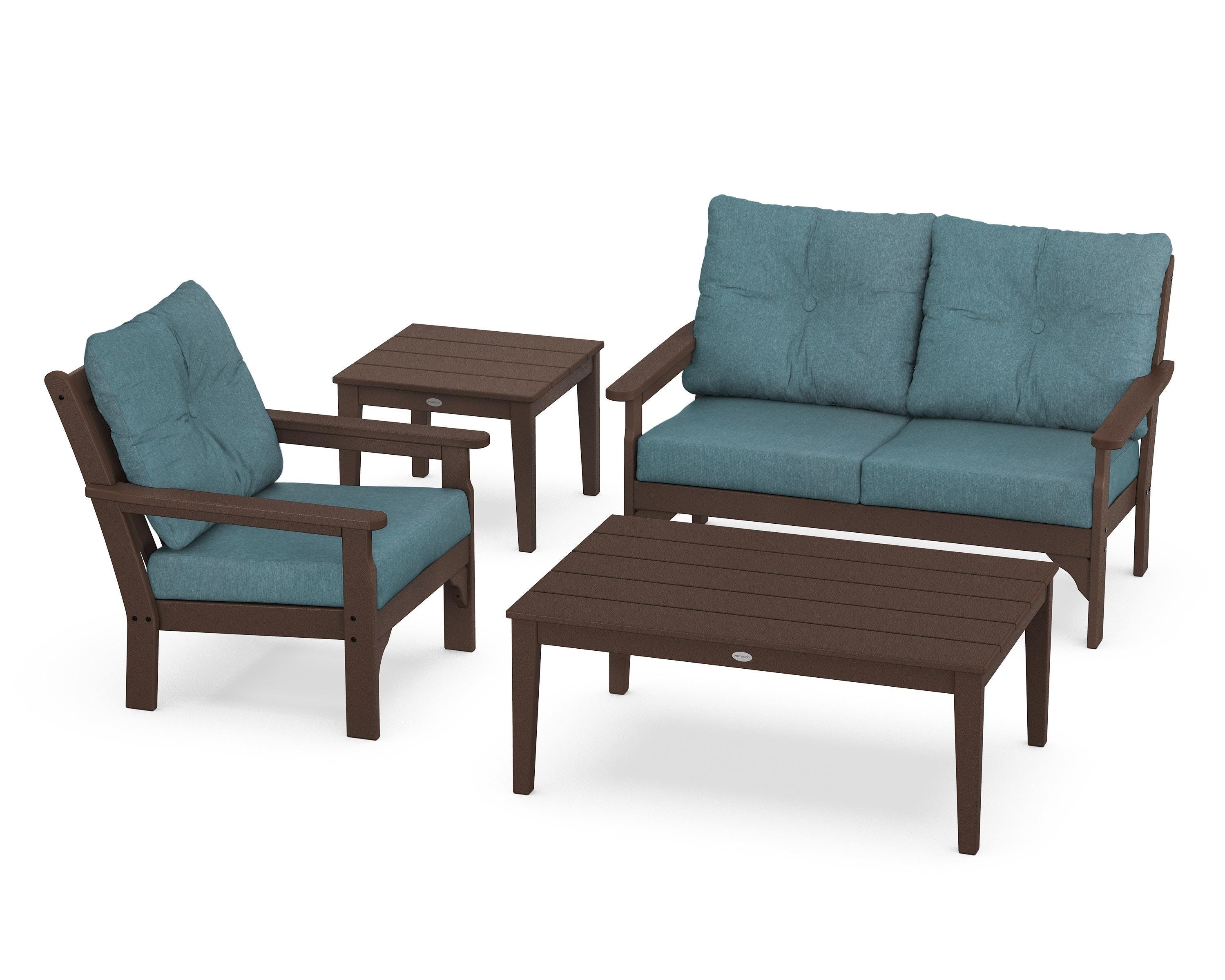 POLYWOOD® Vineyard 4-Piece Deep Seating Set in Mahogany / Ocean Teal