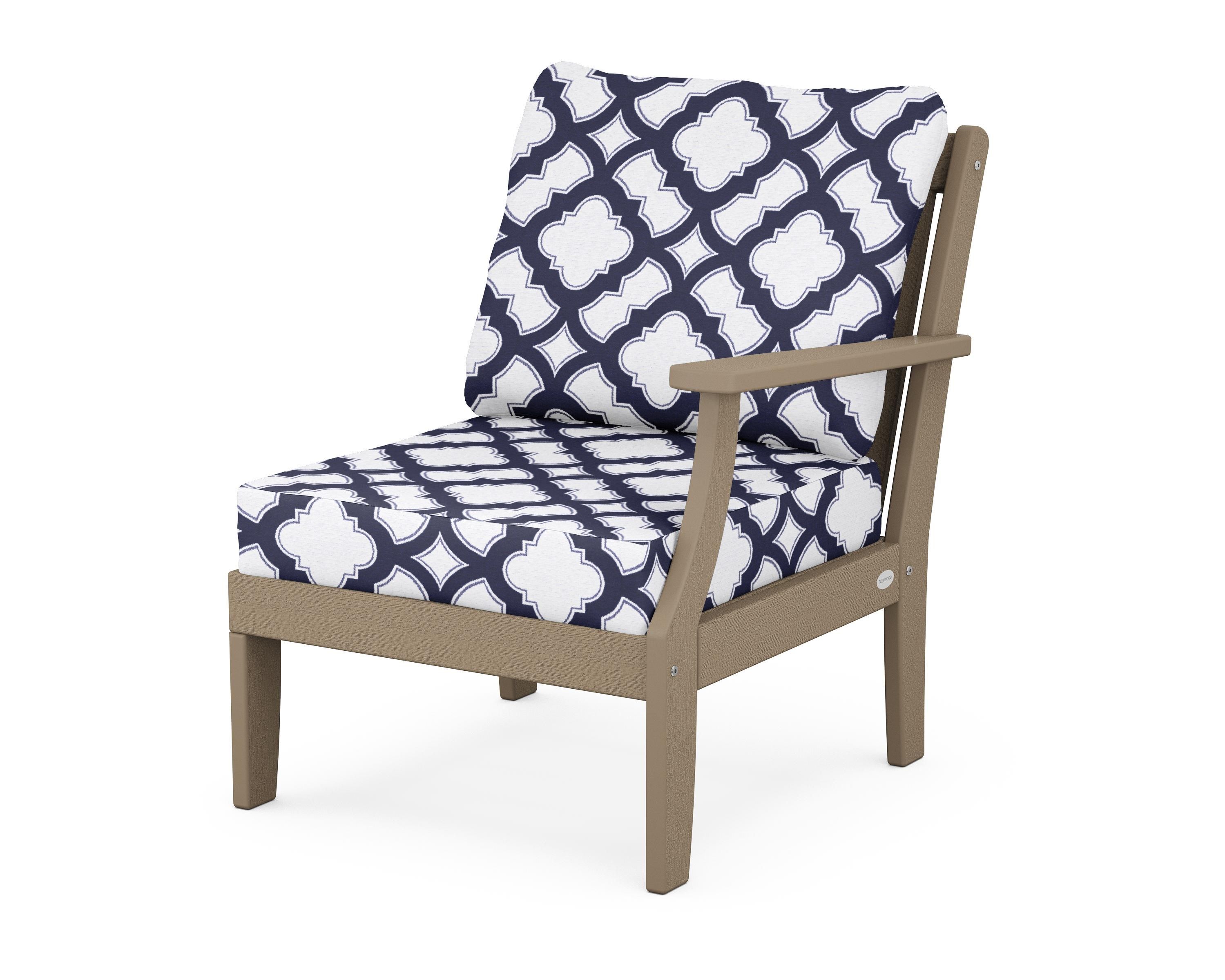 POLYWOOD® Braxton Modular Right Arm Chair in Vintage Sahara / Trellis Navy