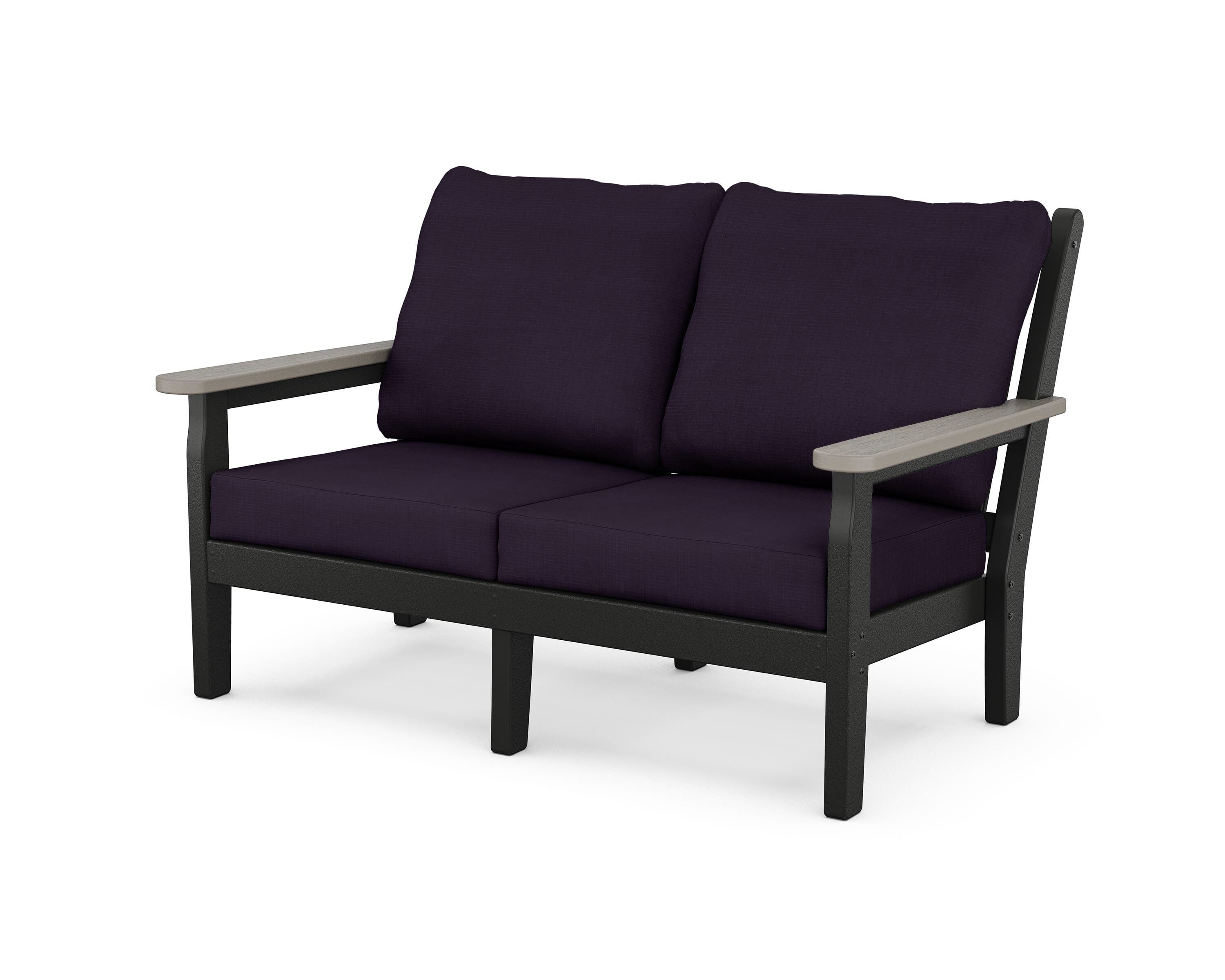 POLYWOOD® Chippendale Deep Seating Loveseat in Black / Driftwood / Navy Linen