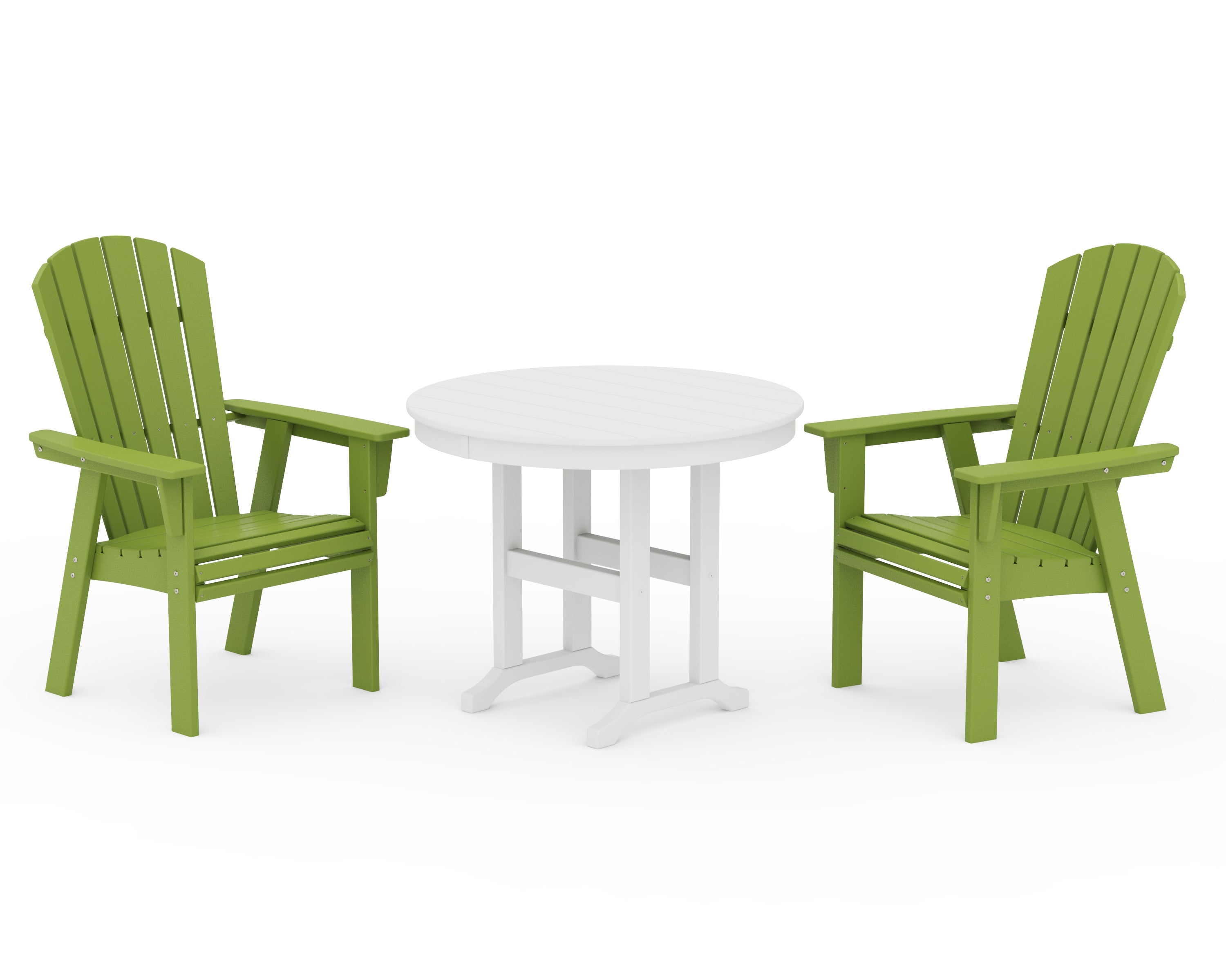 POLYWOOD® Nautical Adirondack 3-Piece Round Dining Set in Lime / White