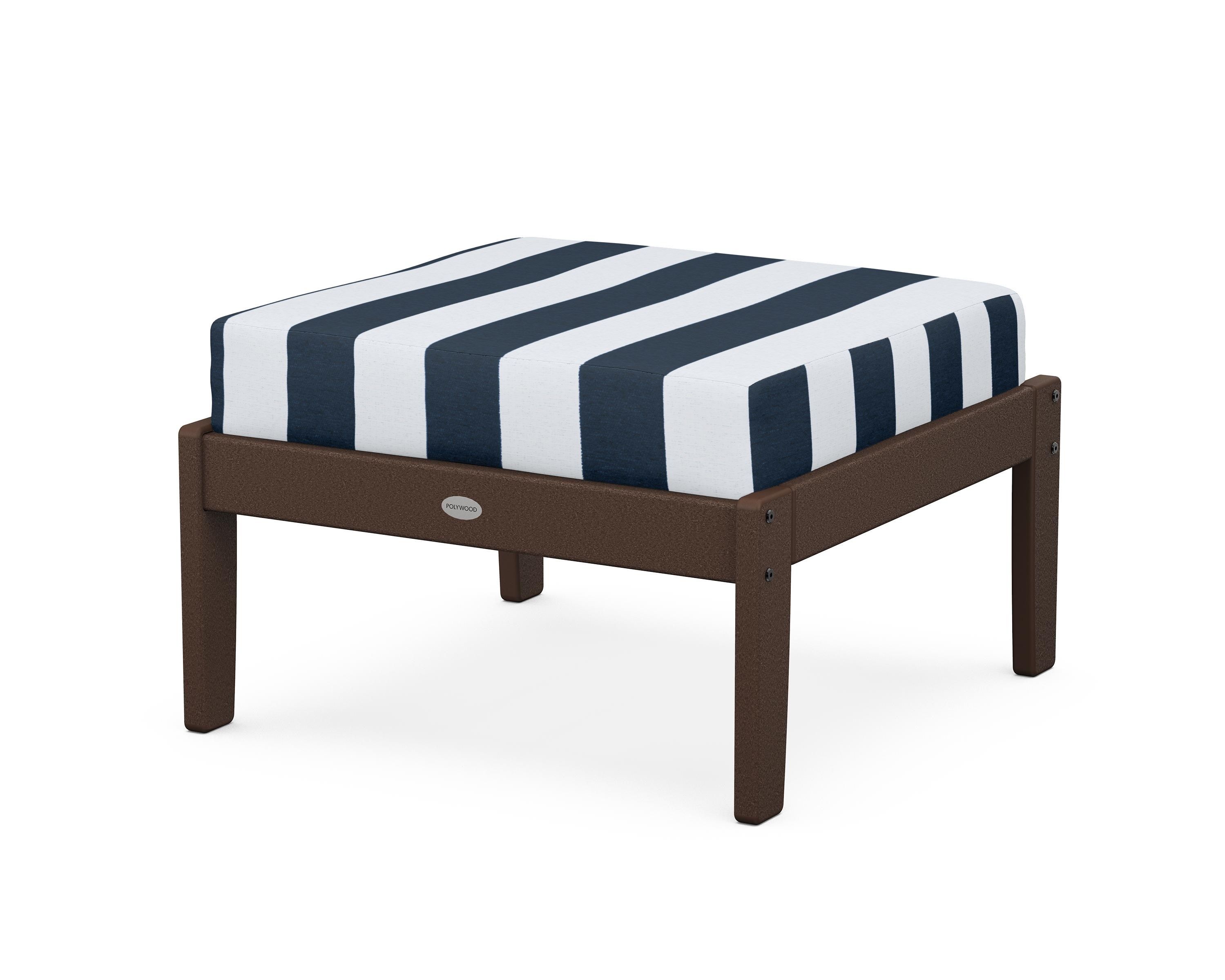 POLYWOOD® Braxton Deep Seating Ottoman in Mahogany / Cabana Stripe Marine Indigo