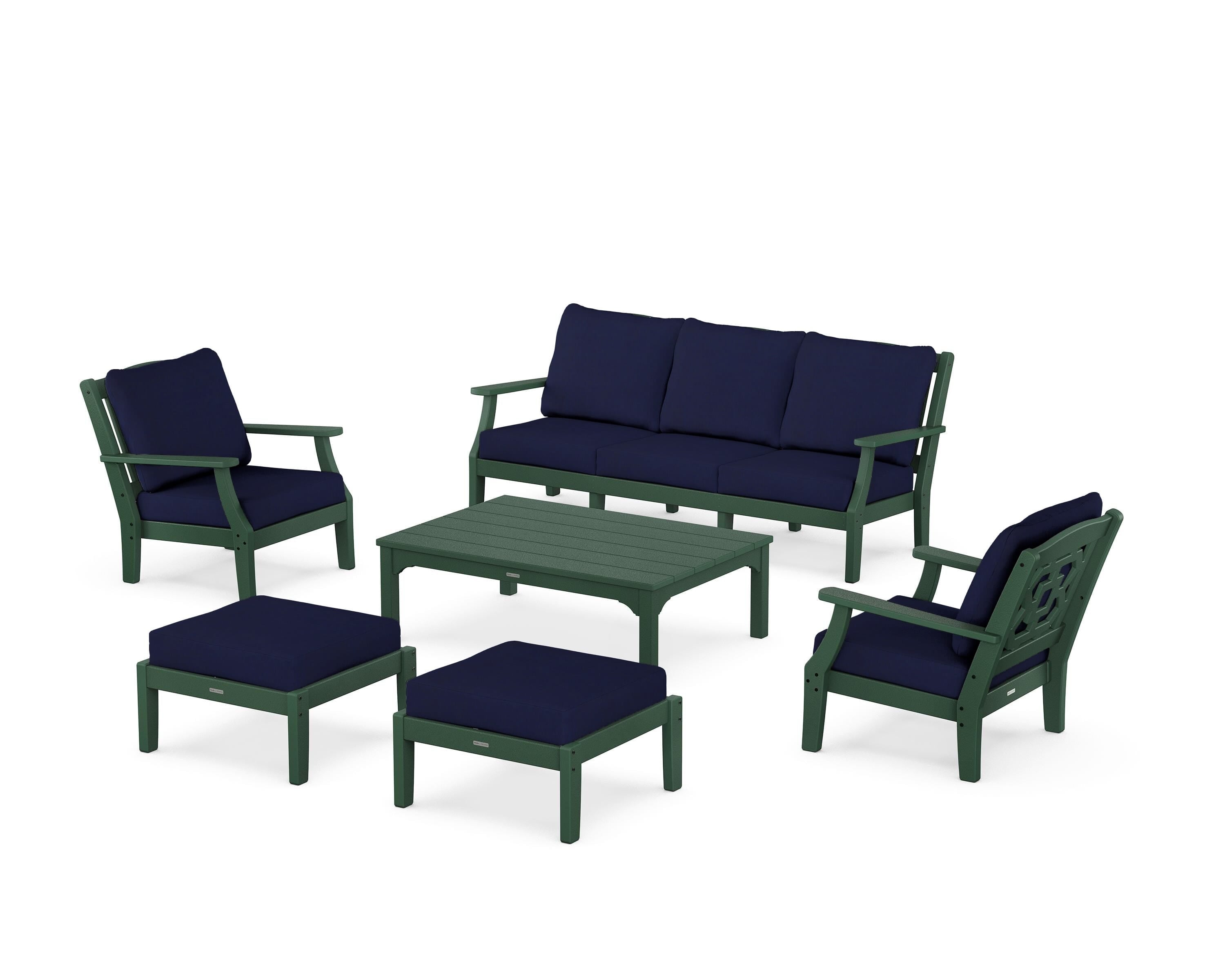 Martha Stewart by POLYWOOD® Chinoiserie 6-Piece Lounge Sofa Set in Green / Navy