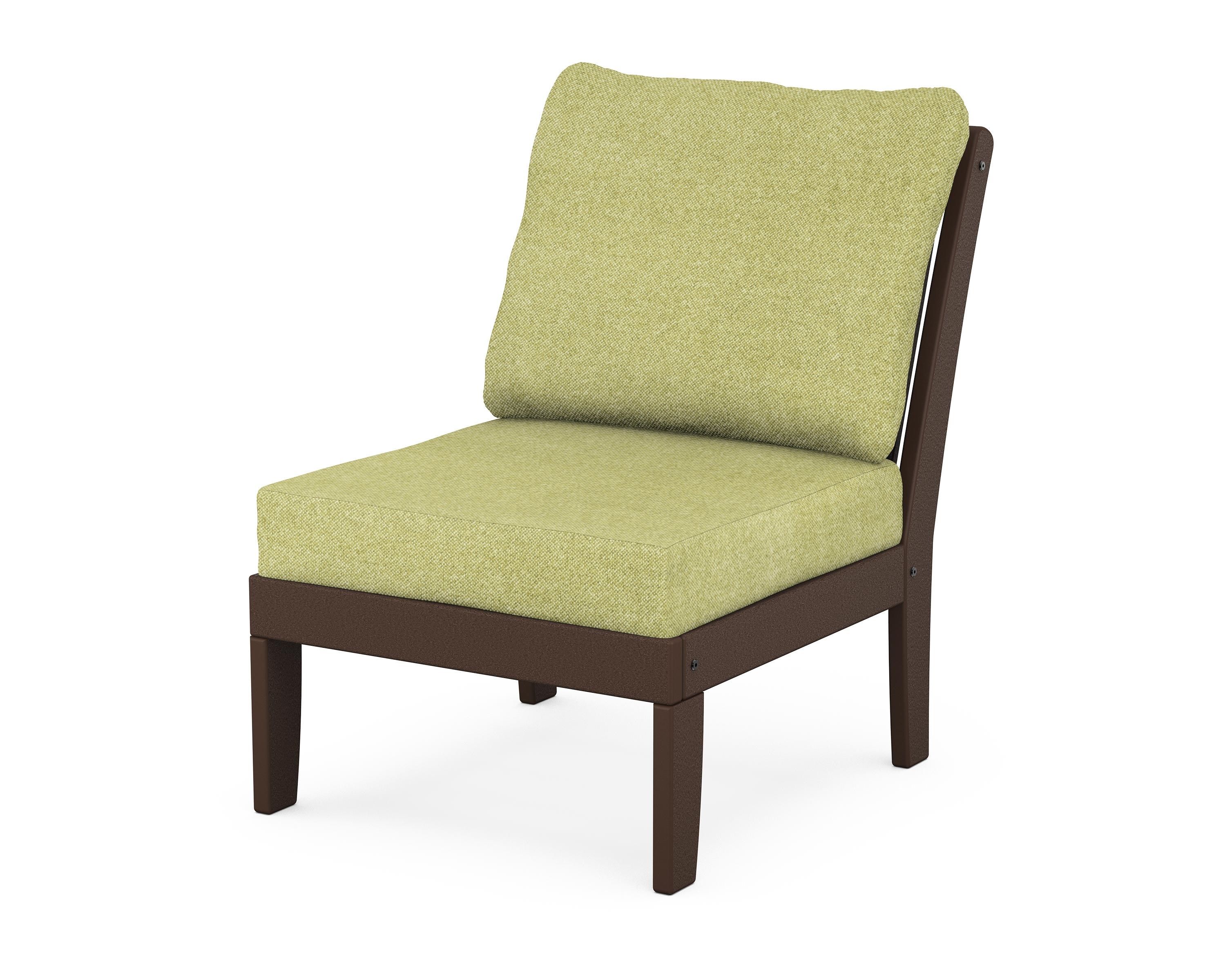 POLYWOOD® Braxton Modular Armless Chair in Mahogany / Chartreuse Boucle