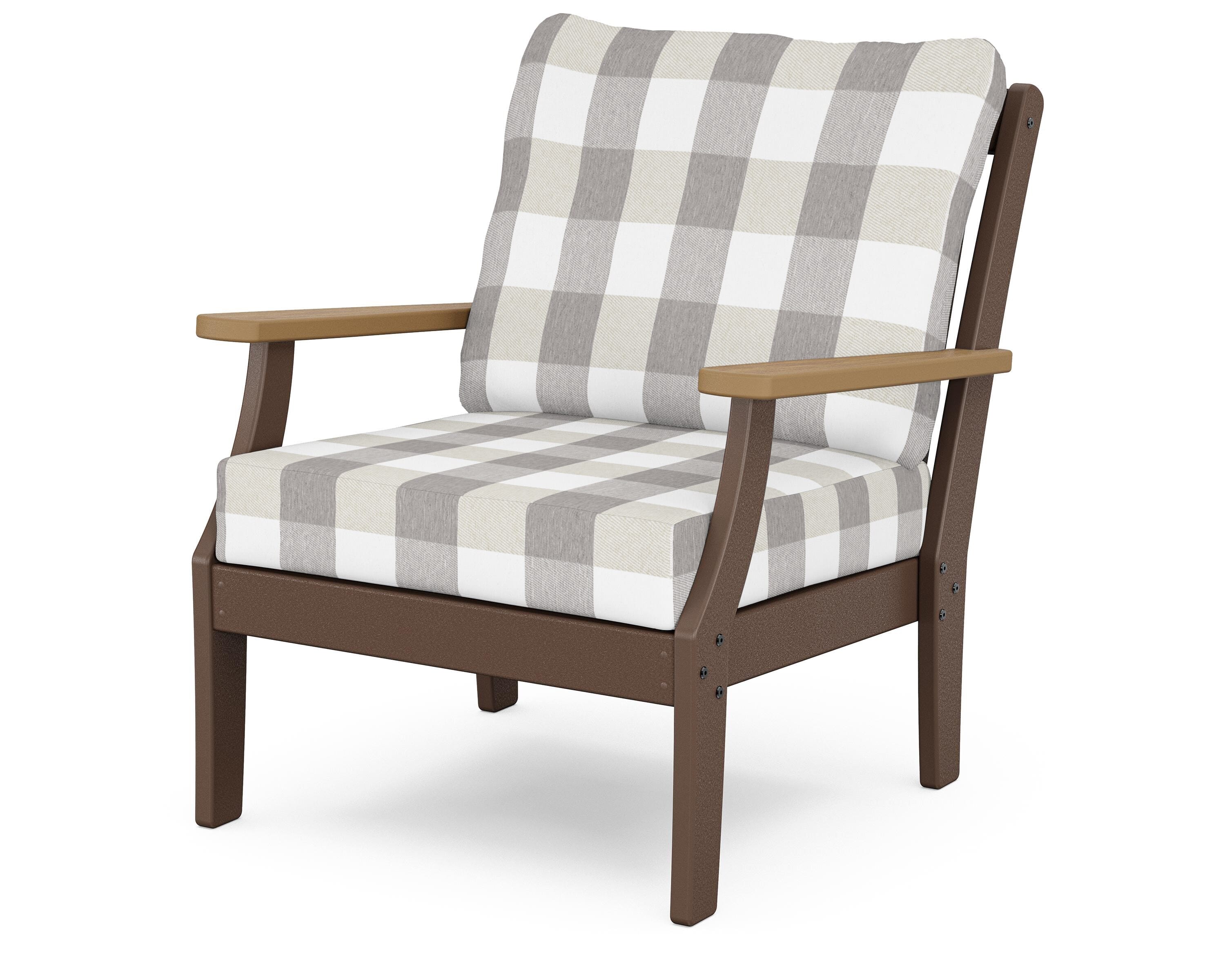POLYWOOD® Braxton Deep Seating Chair in Mahogany / Natural / Buffalo Plaid Grey Mist