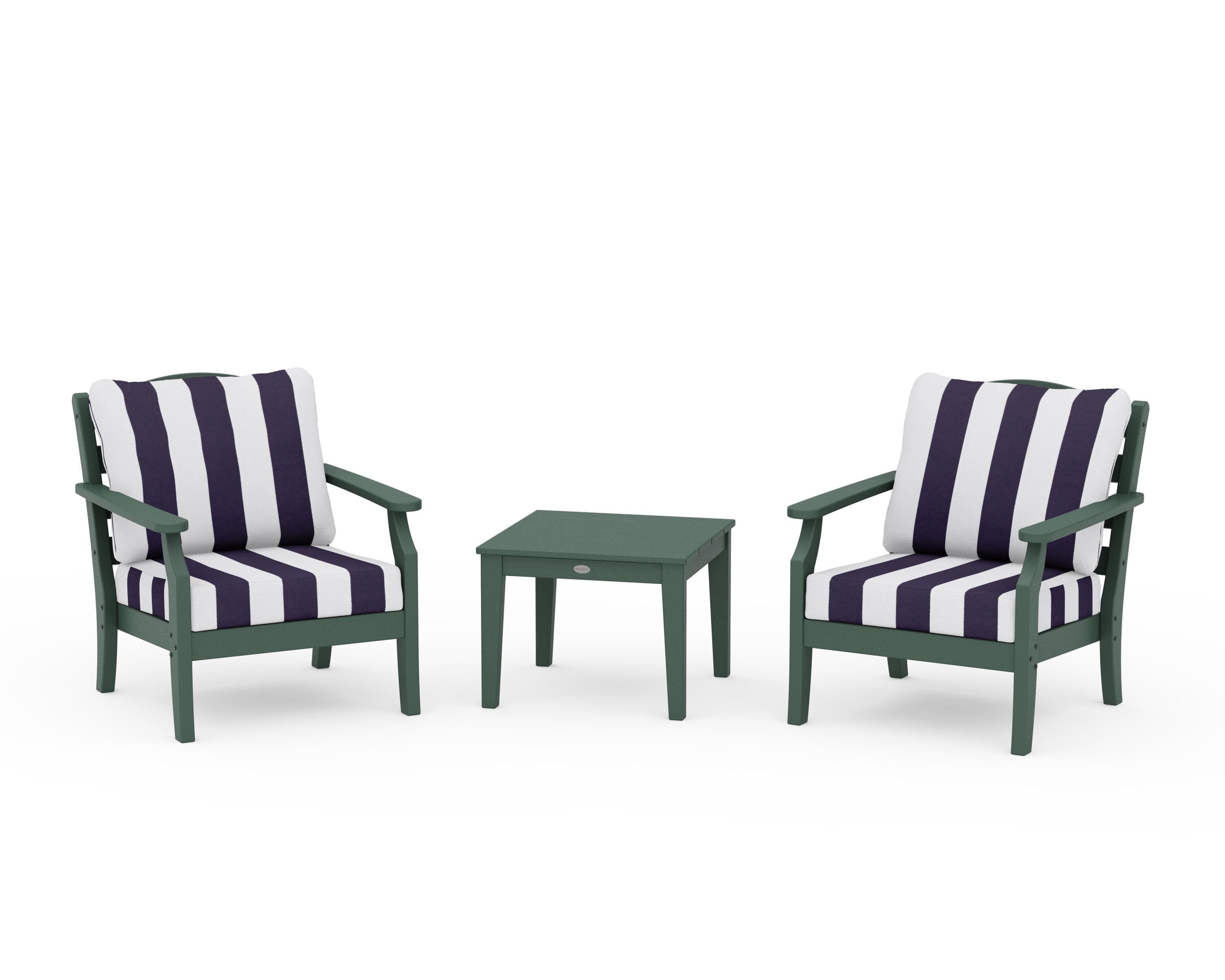 Draper James™ by POLYWOOD® Savannah 3-Piece Deep Seating Set in Green / Cabana Stripe Navy