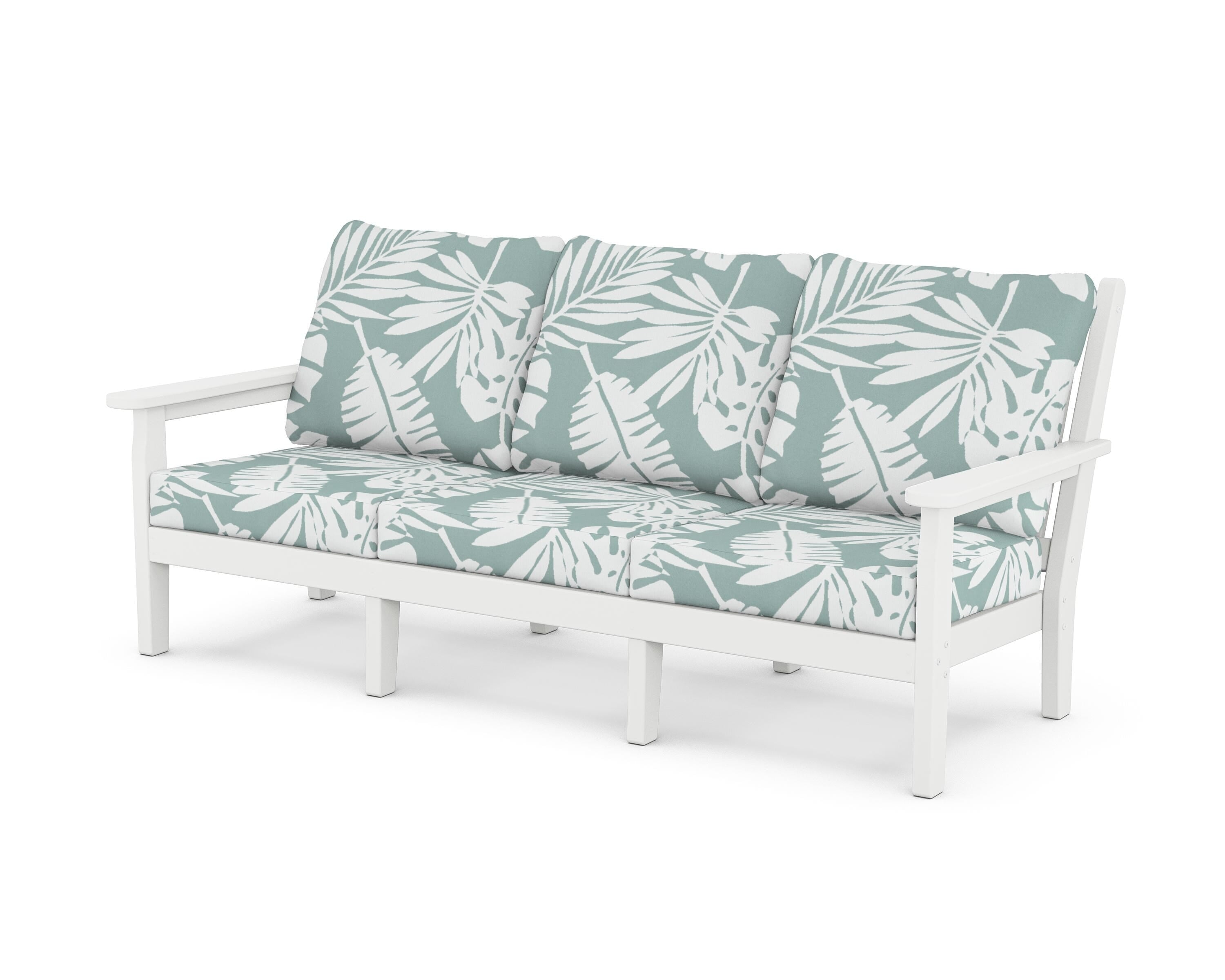 POLYWOOD® Chippendale Deep Seating Sofa in White / Leaf Glacier Spa