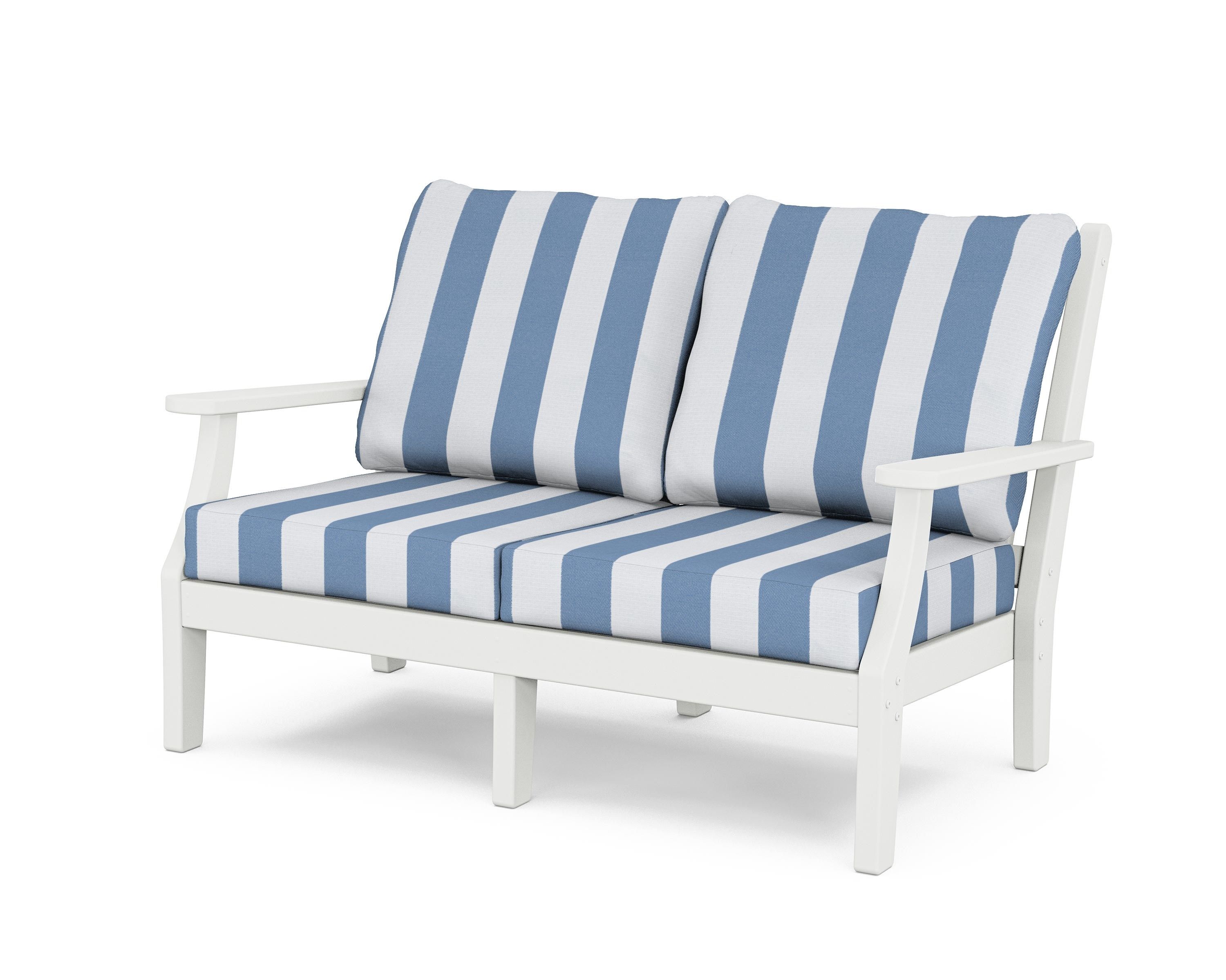 Country Living Wovendale Deep Seating Loveseat in White / Cabana Stripe Sky Blue