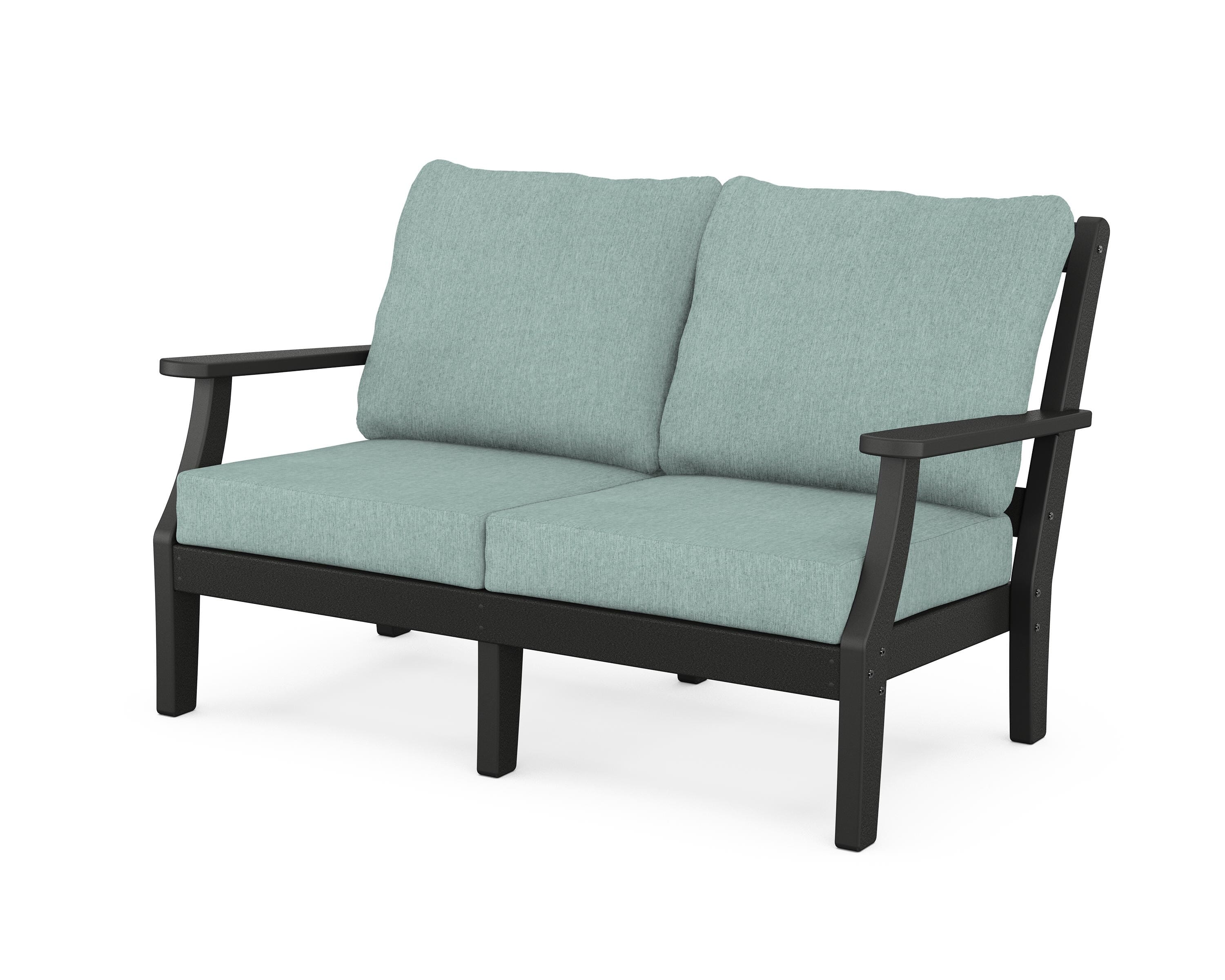 Martha Stewart by POLYWOOD® Chinoiserie Deep Seating Loveseat in Black / Glacier Spa