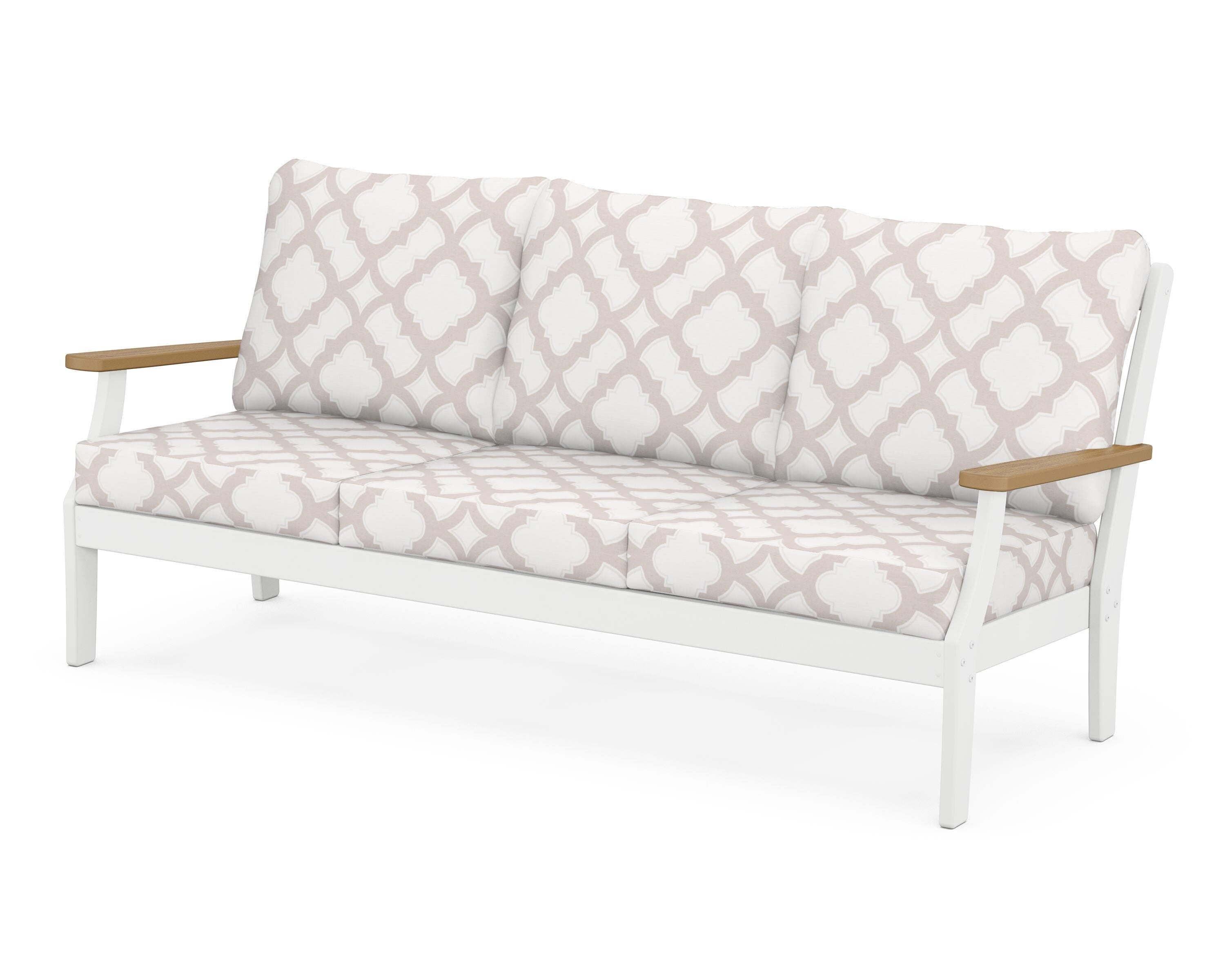 POLYWOOD® Braxton Deep Seating Sofa in White / Natural / Trellis Dune Burlap