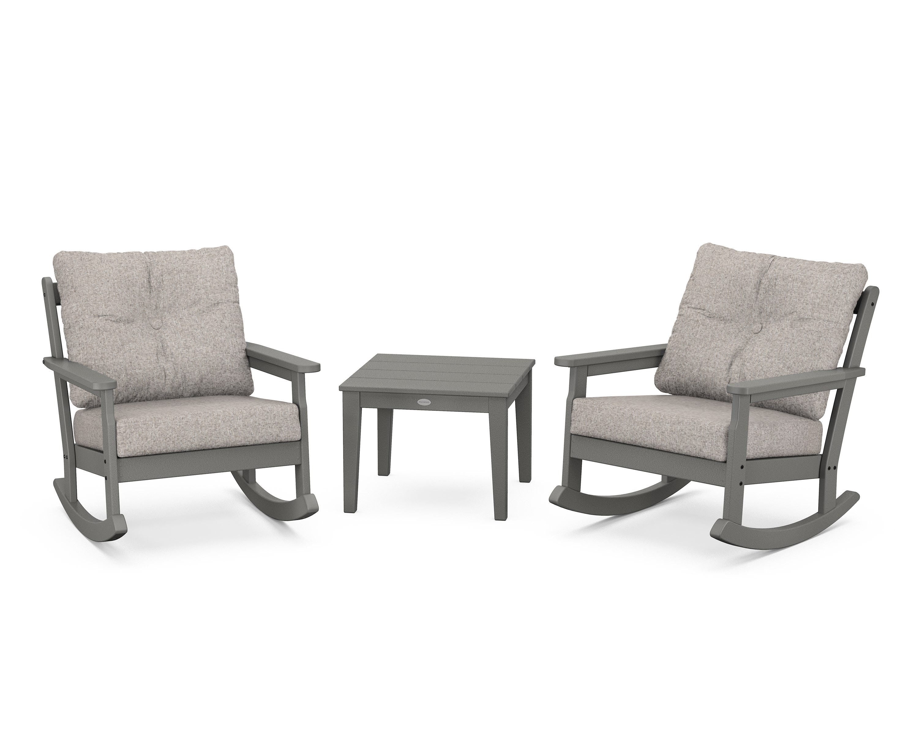 POLYWOOD® Vineyard 3-Piece Deep Seating Rocker Set in Slate Grey / Weathered Tweed