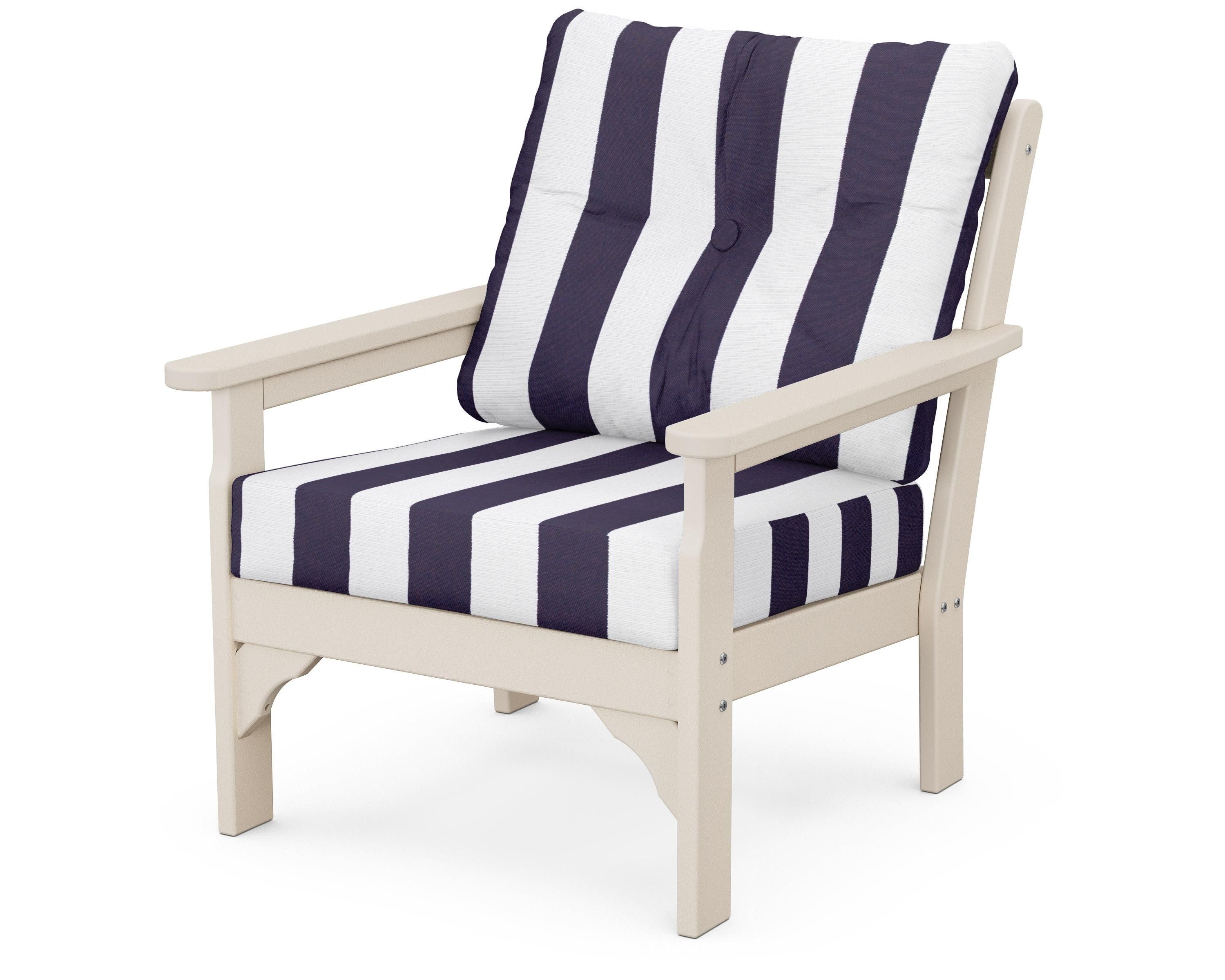 POLYWOOD® Vineyard Deep Seating Chair in Sand / Cabana Stripe Navy