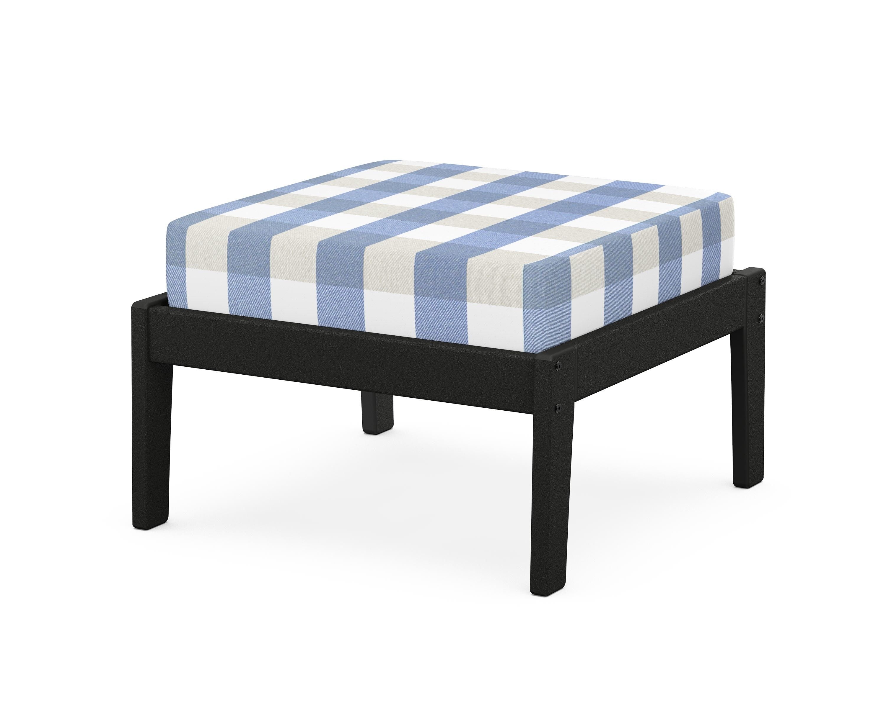 Unbranded Deep Seating Ottoman in Black / Buffalo Plaid Sky Blue