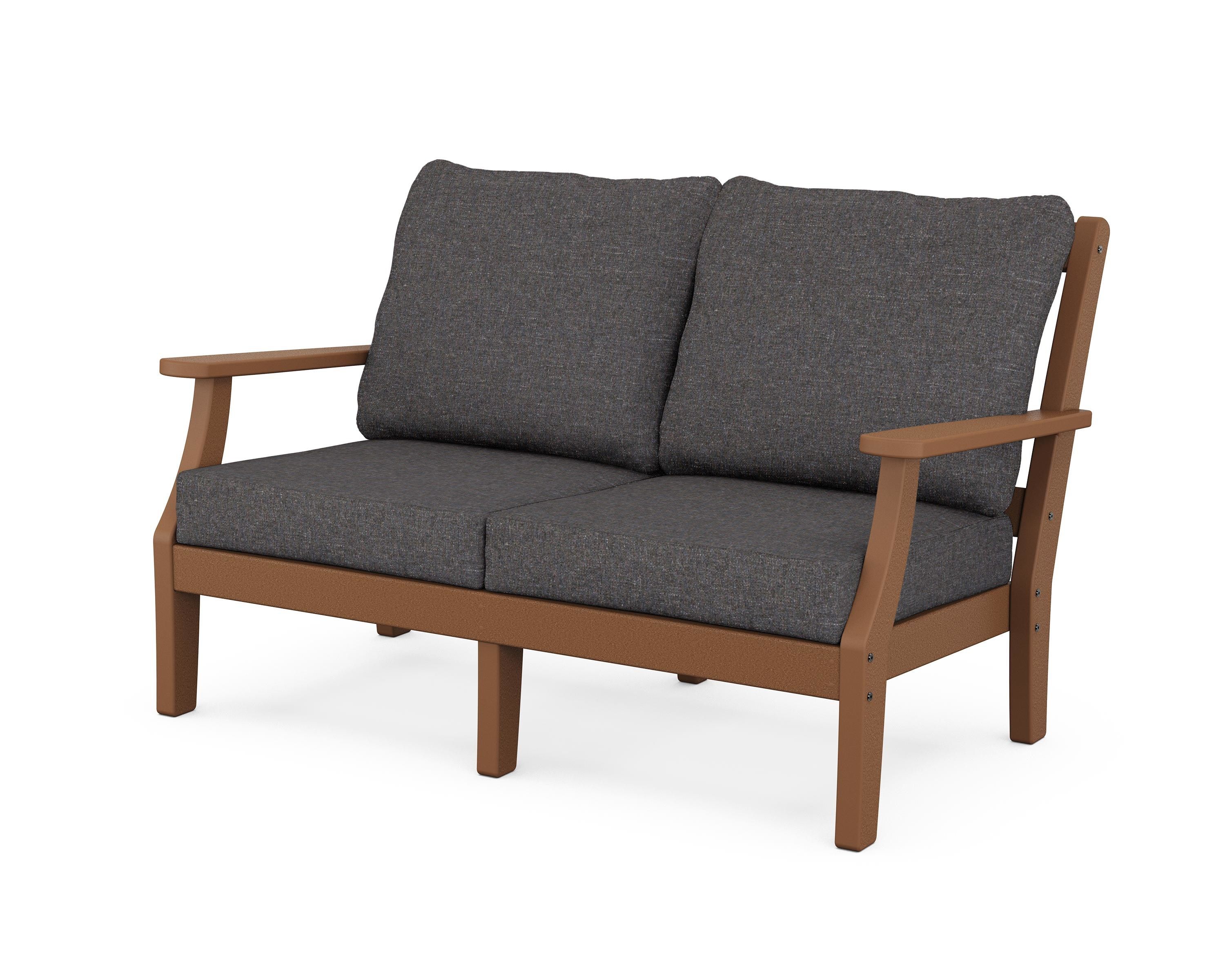 Martha Stewart by POLYWOOD® Chinoiserie Deep Seating Loveseat in Teak / Ash Charcoal