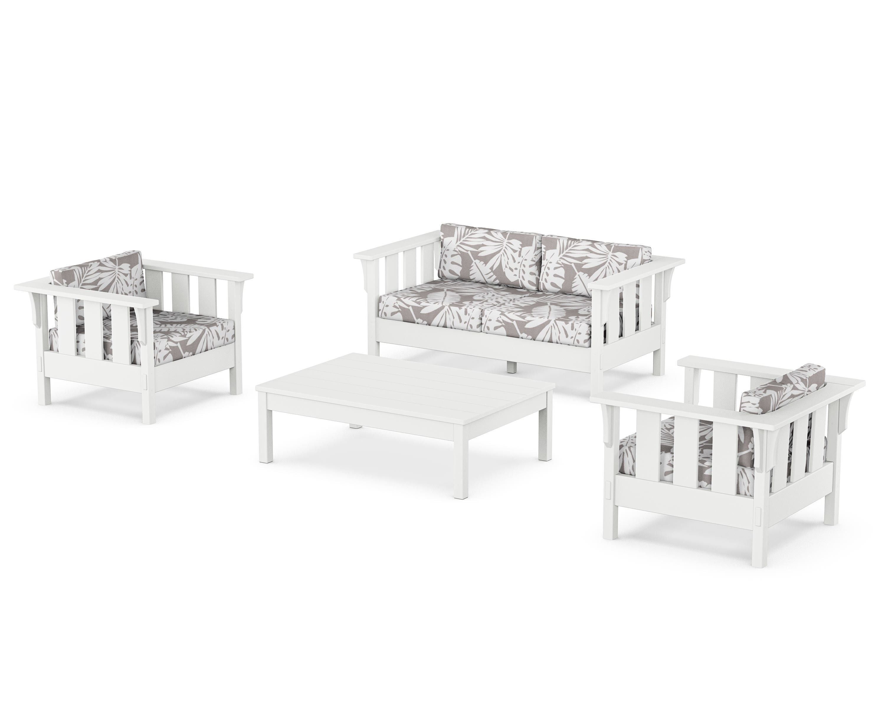 Martha Stewart by POLYWOOD® Acadia 4-Piece Deep Seating Set with Loveseat in White / Leaf Grey Mist