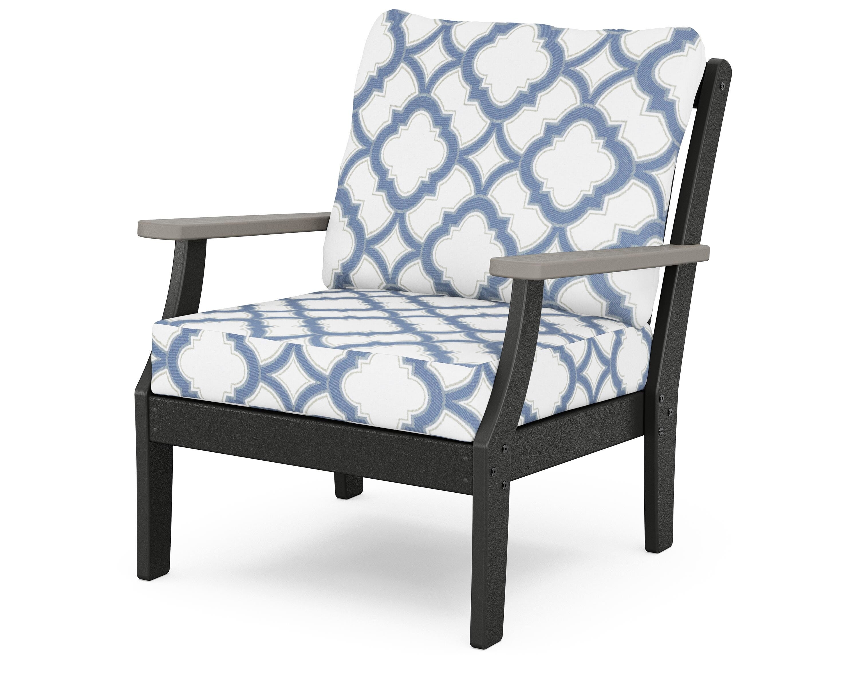 POLYWOOD® Braxton Deep Seating Chair in Black / Driftwood / Trellis Sky Blue