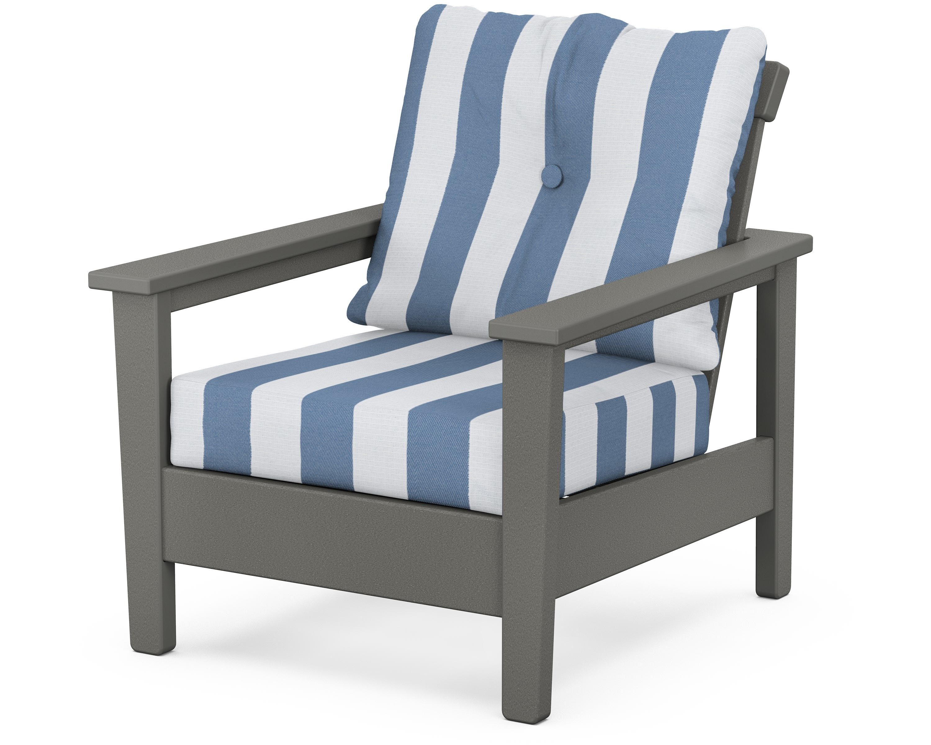 POLYWOOD® Prescott Deep Seating Chair in Slate Grey / Cabana Stripe Sky Blue