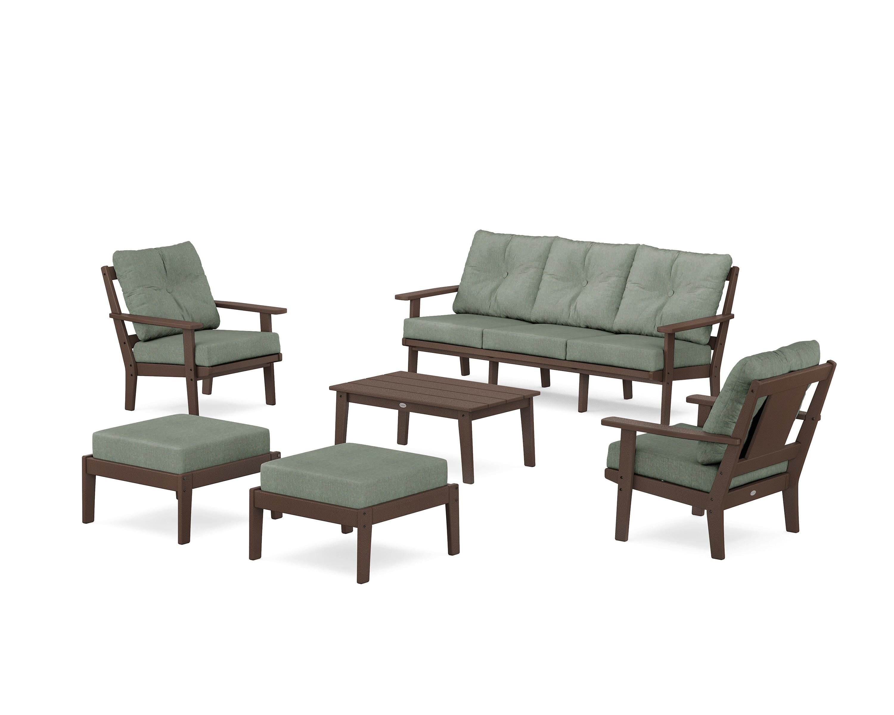 POLYWOOD® Prairie 6-Piece Lounge Sofa Set in Mahogany / Cast Sage