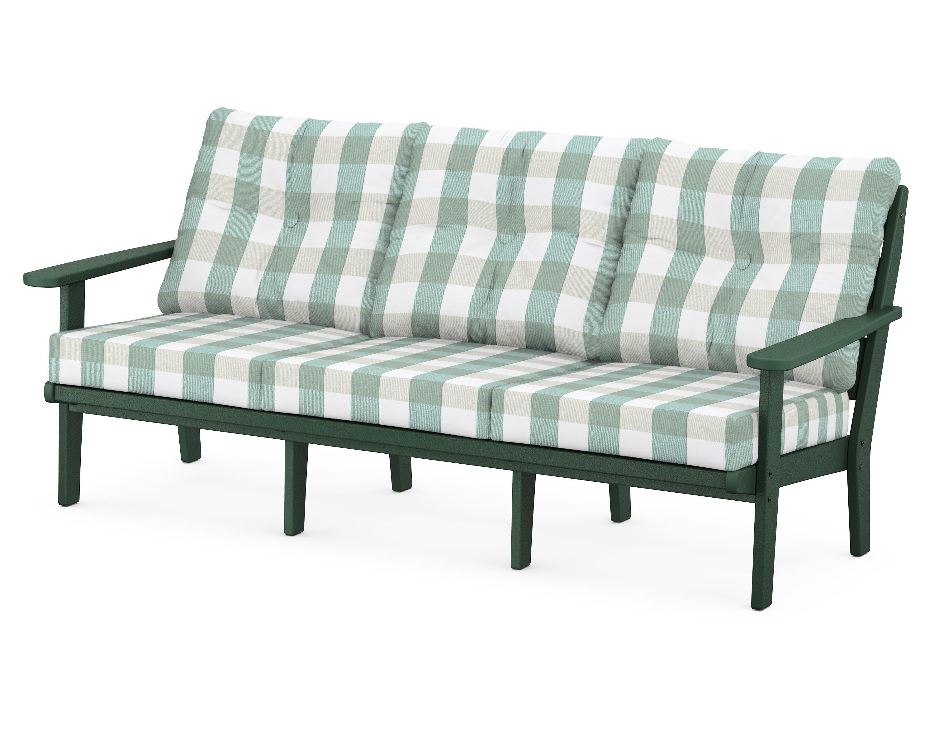 POLYWOOD® Lakeside Deep Seating Sofa in Green / Buffalo Plaid Glacier Spa