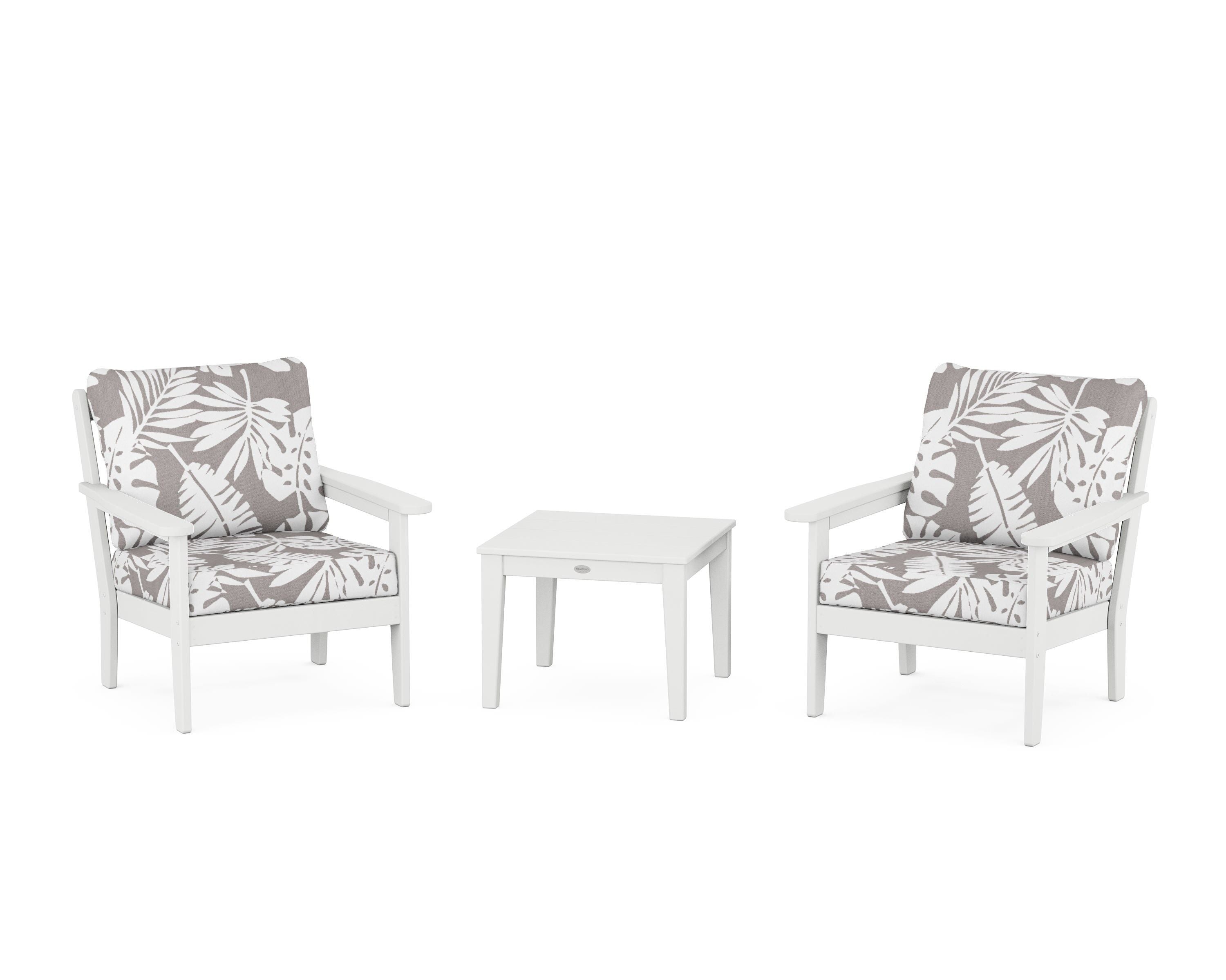 Country Living Cottage 3-Piece Deep Seating Set in White / Leaf Grey Mist