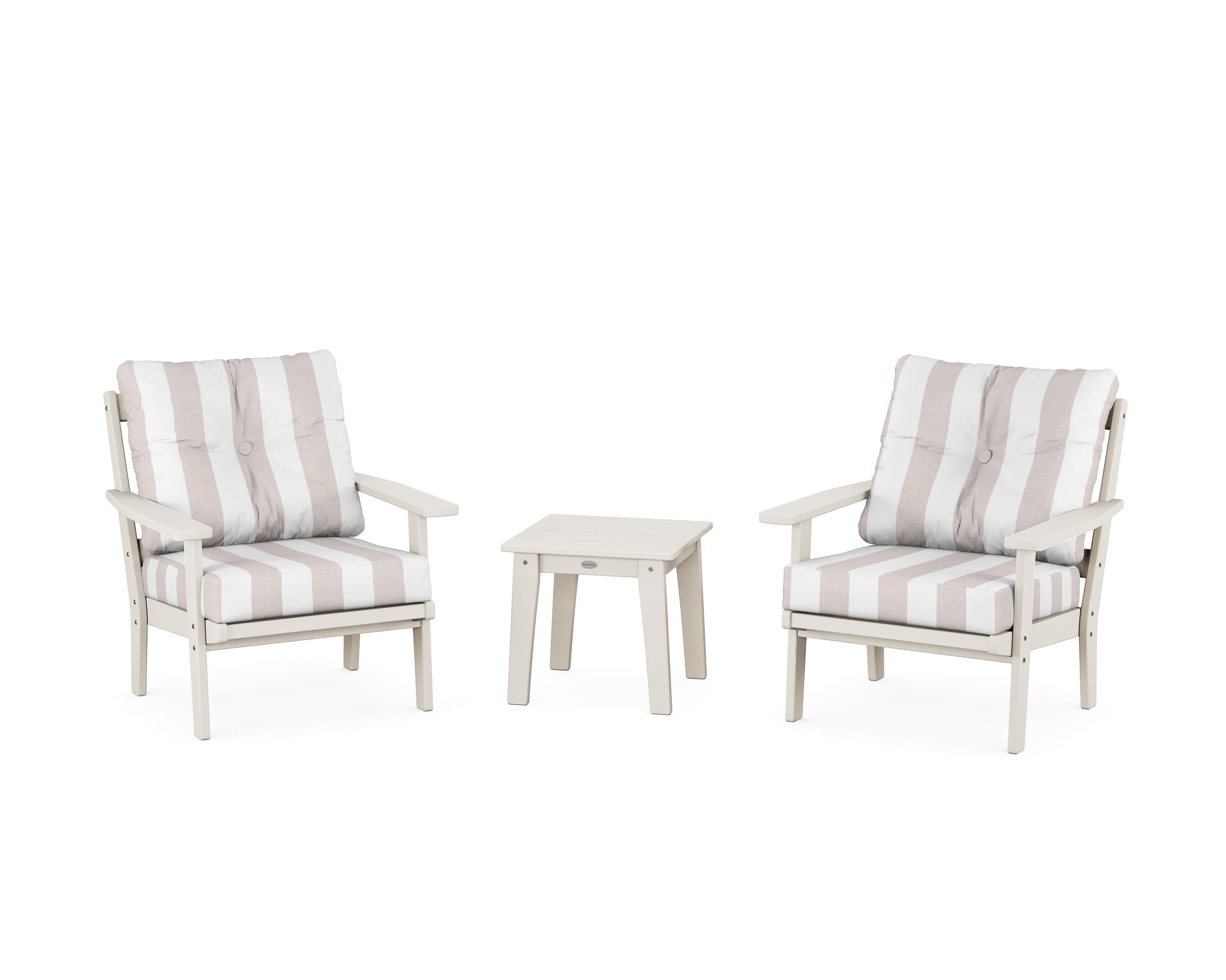 POLYWOOD® Prairie 3-Piece Deep Seating Set in Sand / Cabana Stripe Dune Burlap