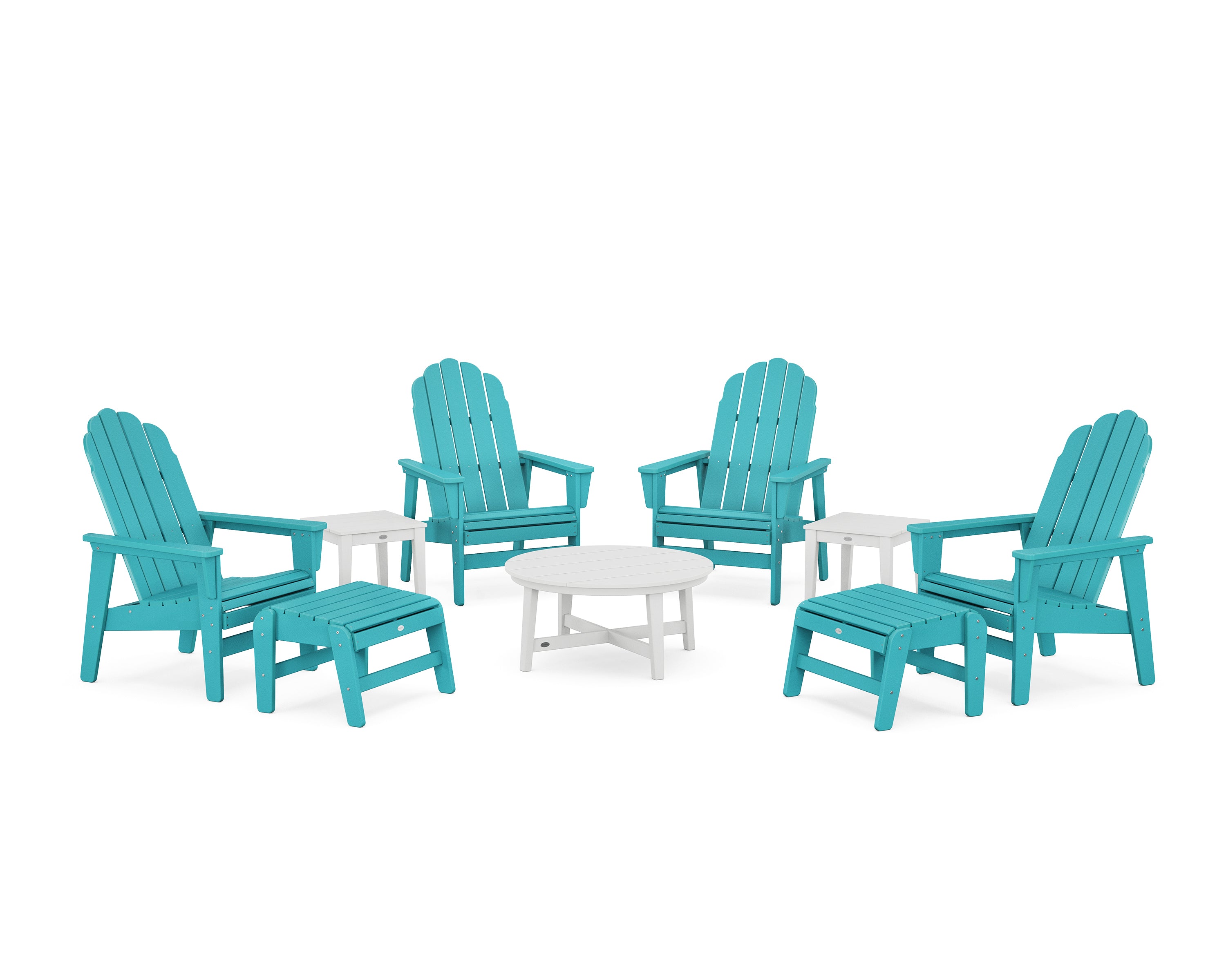 POLYWOOD® Vineyard Grand Upright Adirondack 9-Piece Conversation Set in Aruba / White