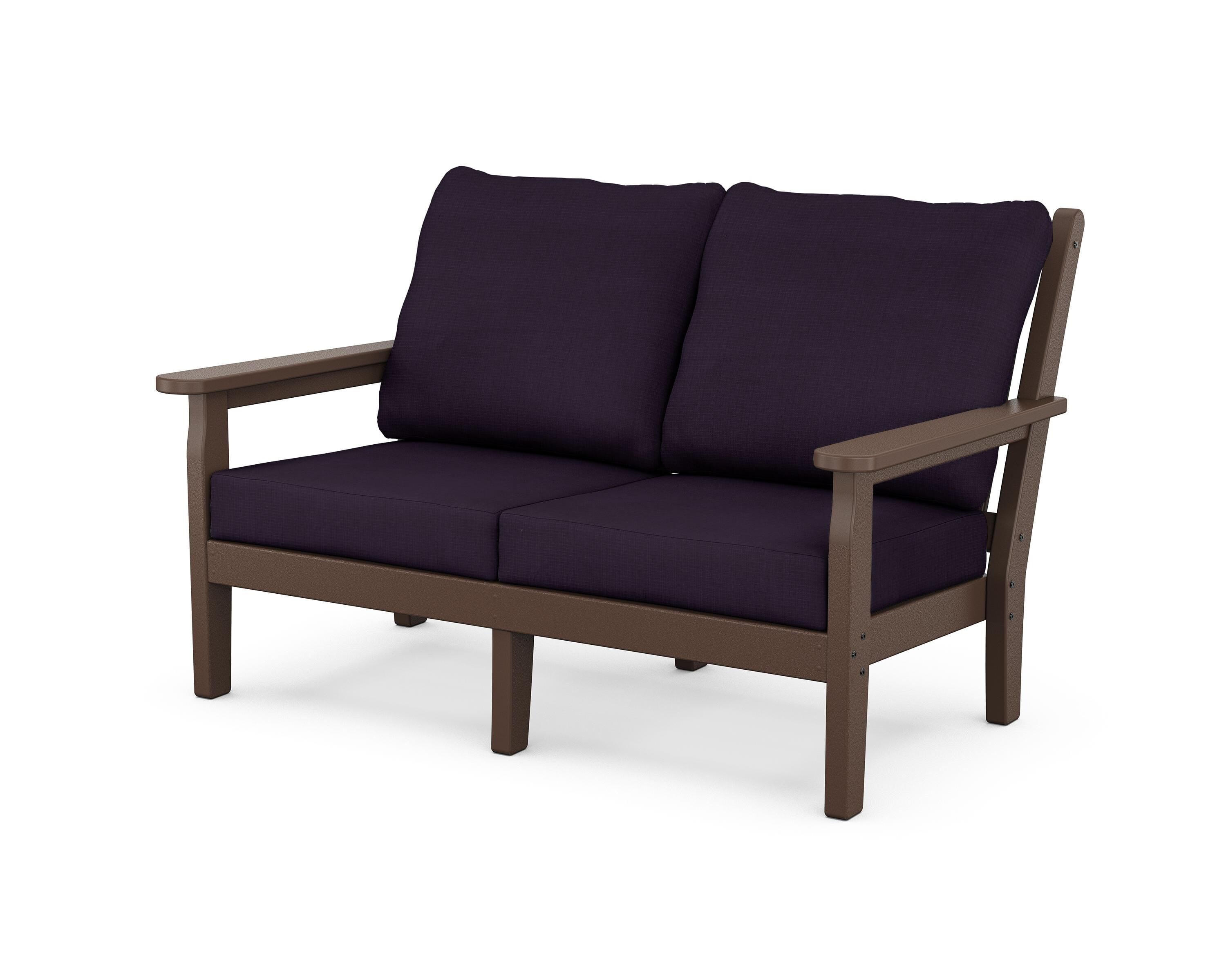 POLYWOOD® Chippendale Deep Seating Loveseat in Mahogany / Navy Linen