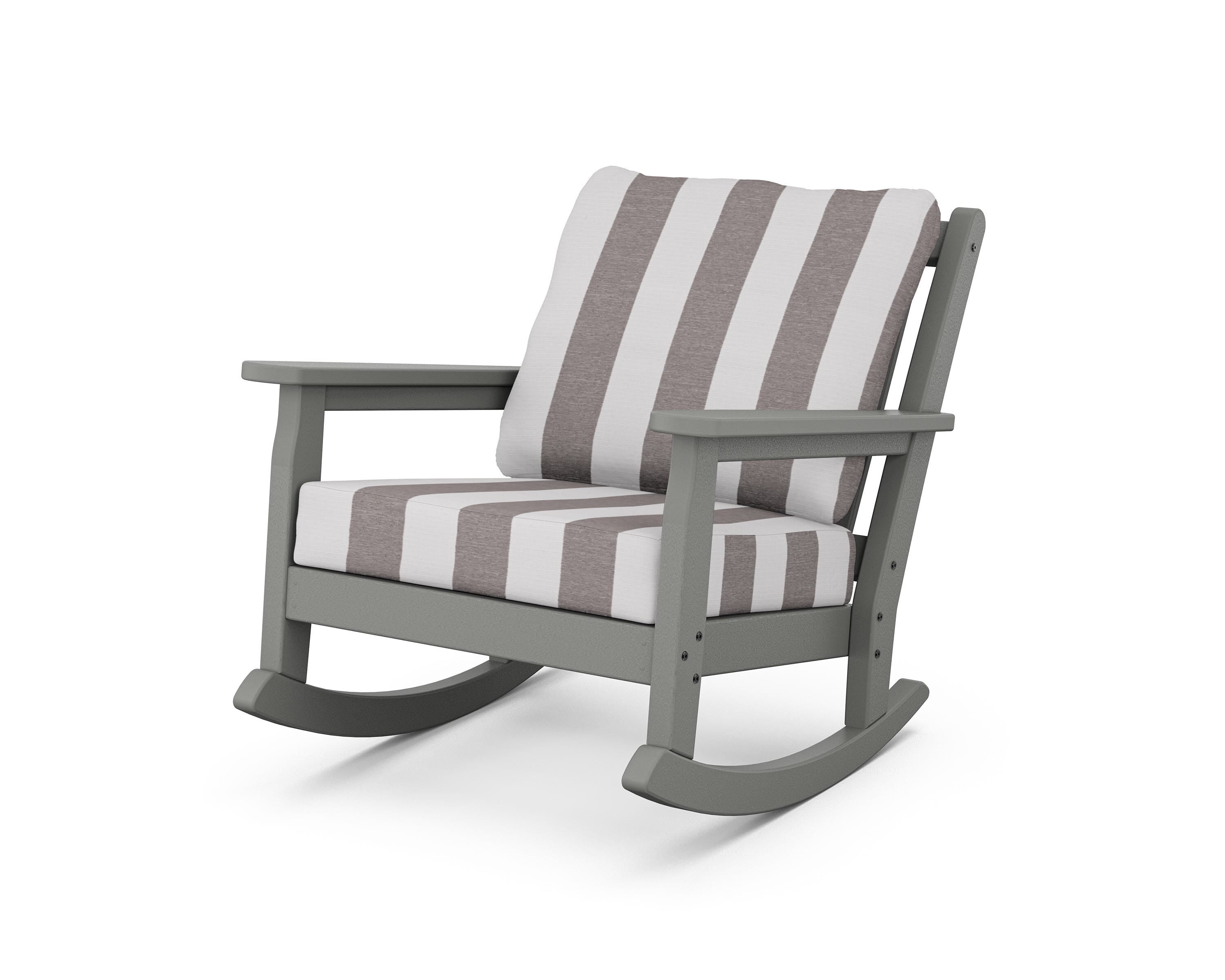 POLYWOOD® Chippendale Deep Seating Rocking Chair in Slate Grey / Cabana Stripe Grey Mist