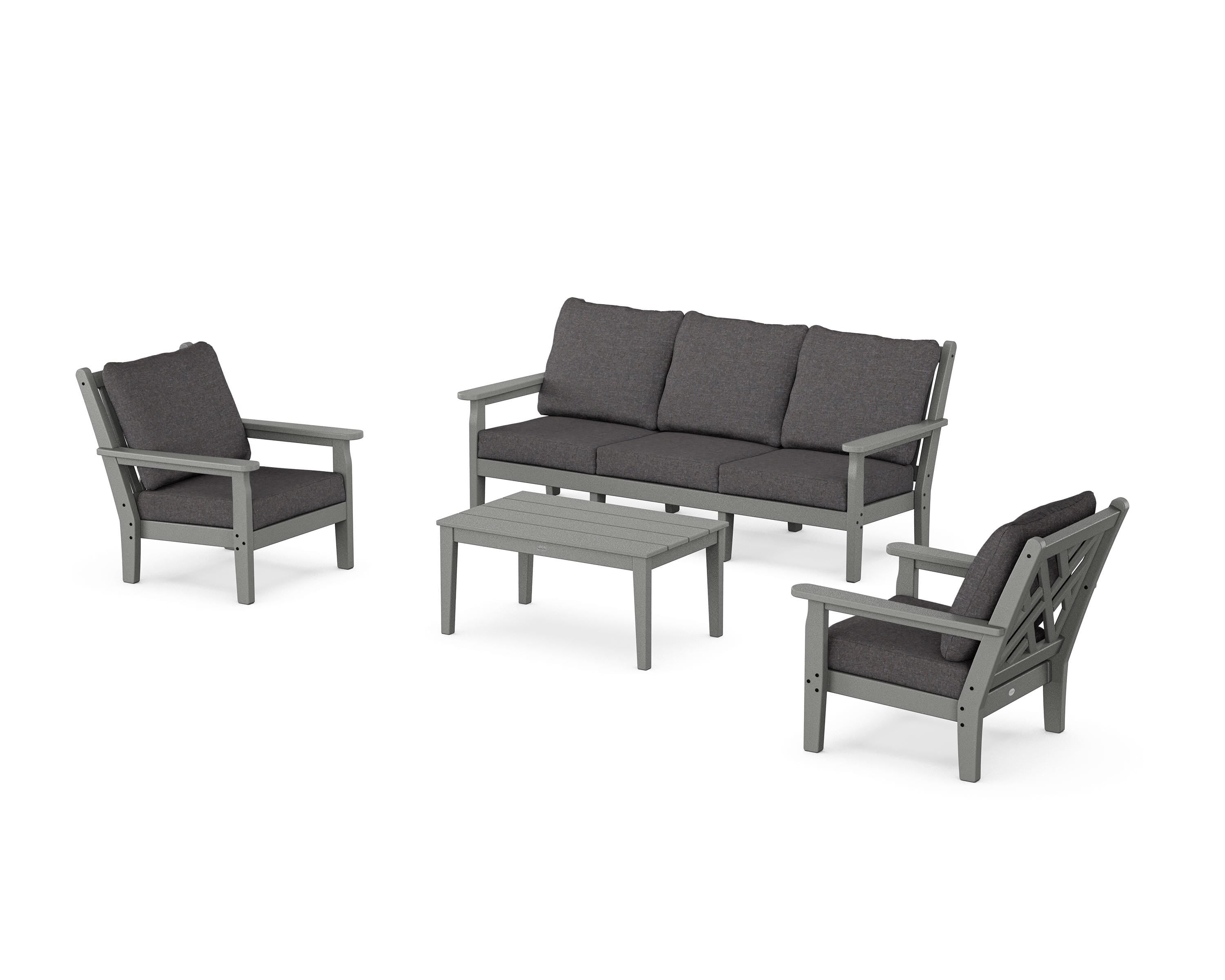 POLYWOOD® Chippendale 4-Piece Deep Seating Set with Sofa in Slate Grey / Ash Charcoal