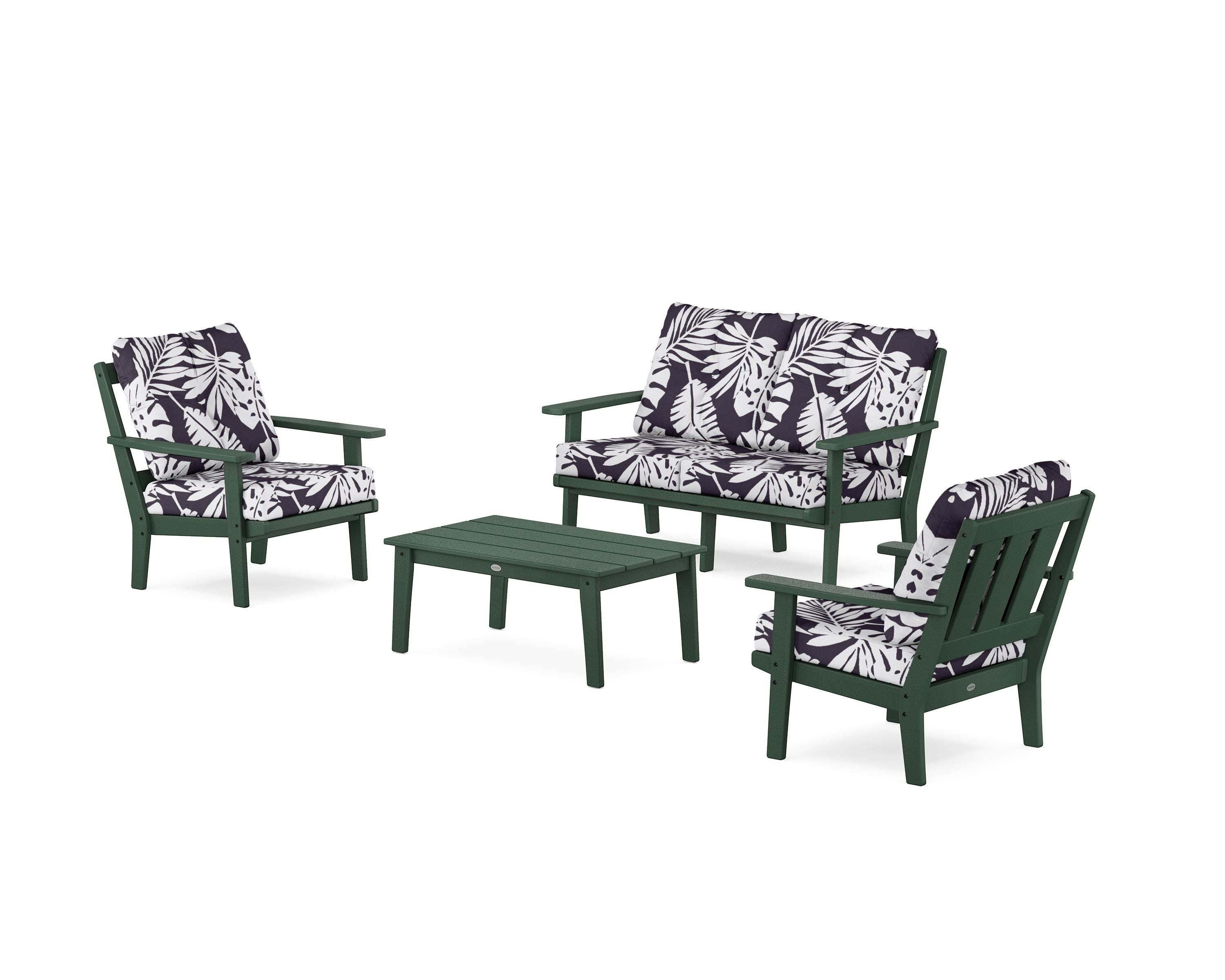 POLYWOOD® Oxford 4-Piece Deep Seating Set with Loveseat in Green / Leaf Navy