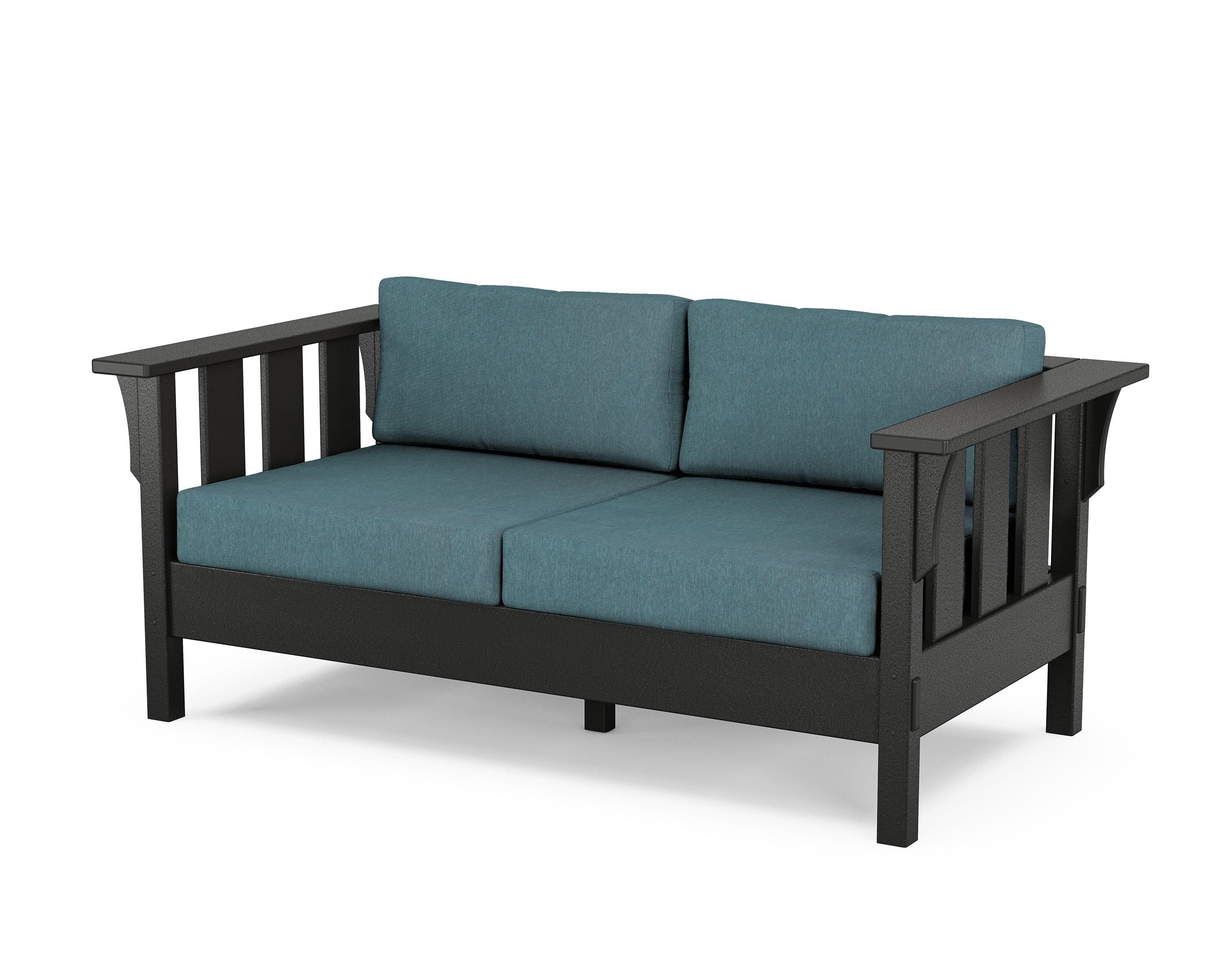 Martha Stewart by POLYWOOD® Acadia Deep Seating Loveseat in Black / Ocean Teal