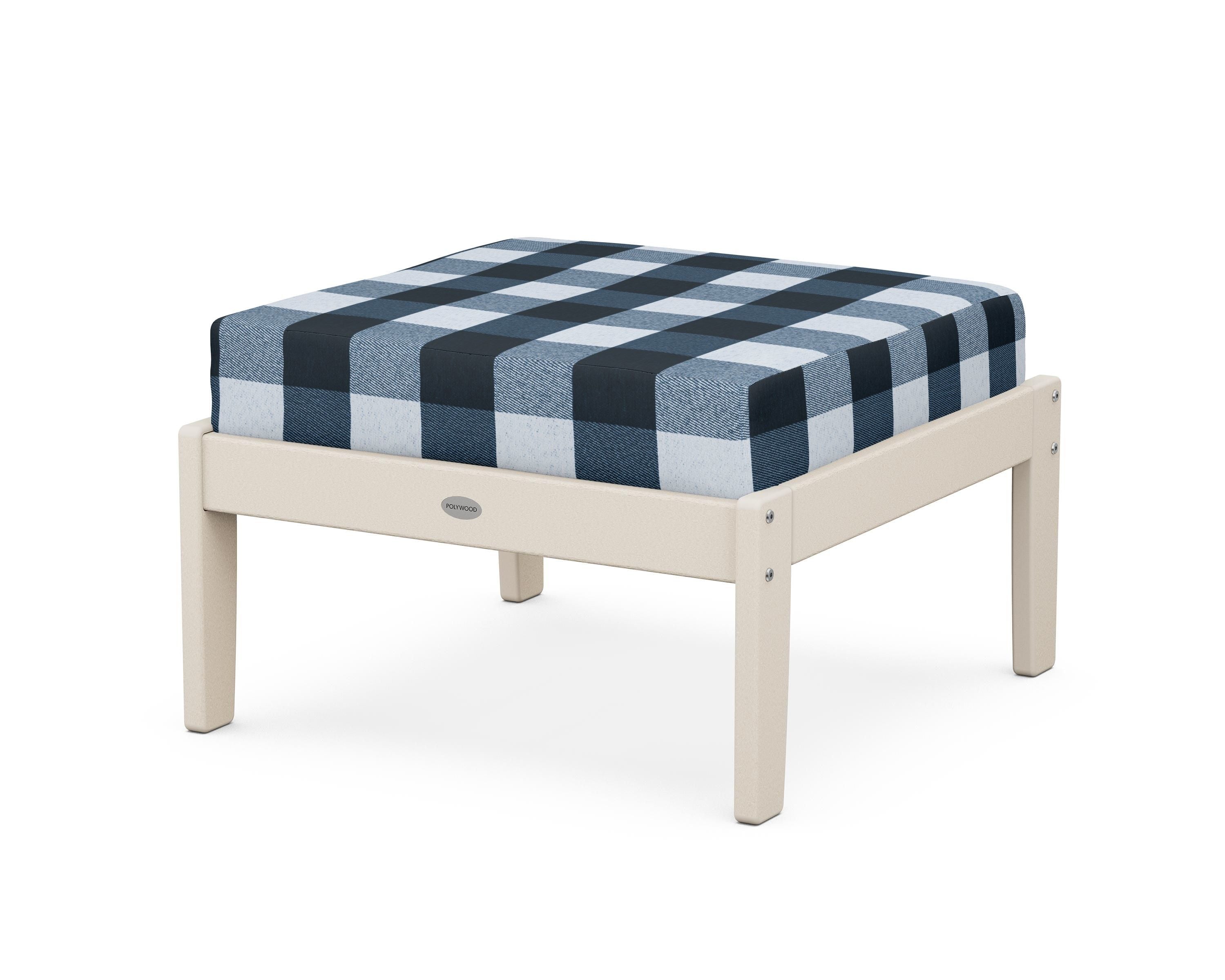 POLYWOOD® Braxton Deep Seating Ottoman in Sand / Buffalo Plaid Marine Indigo