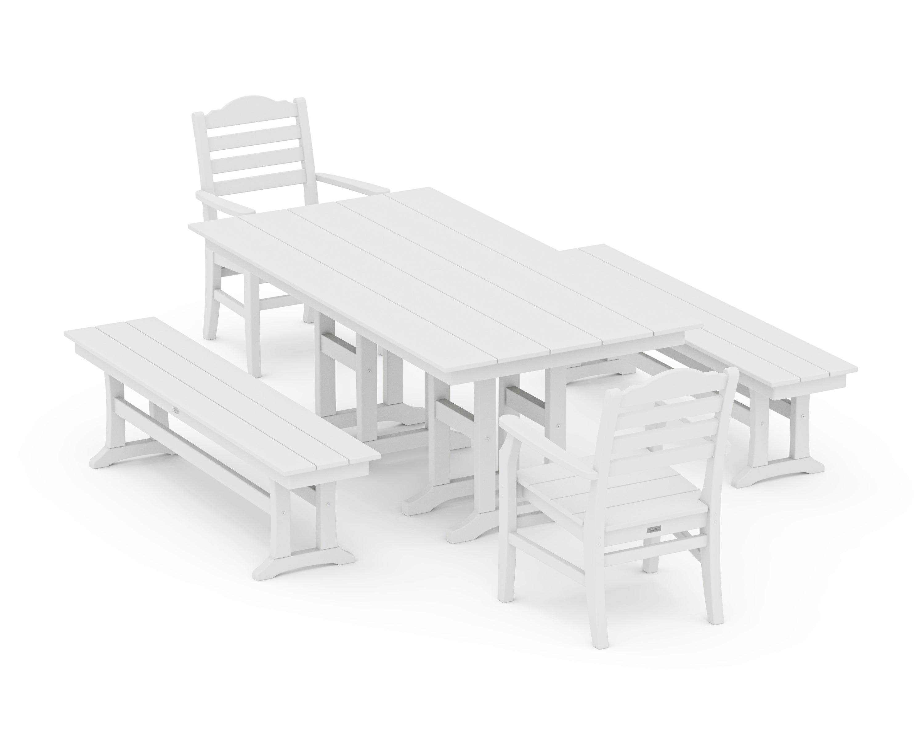 POLYWOOD® Savannah 5-Piece Farmhouse Dining Set with Benches in White