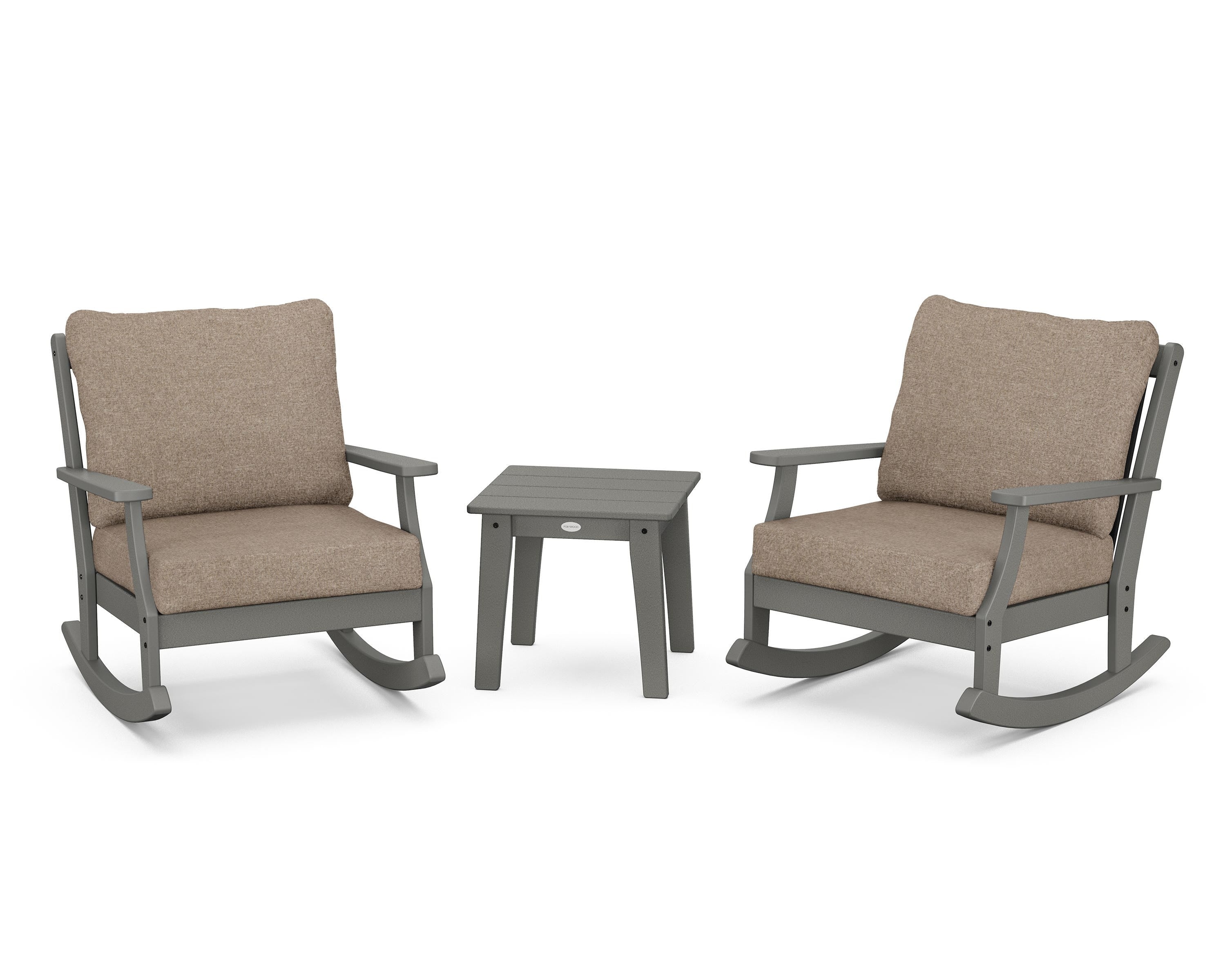 POLYWOOD® Braxton 3-Piece Deep Seating Rocker Set in Slate Grey / Spiced Burlap