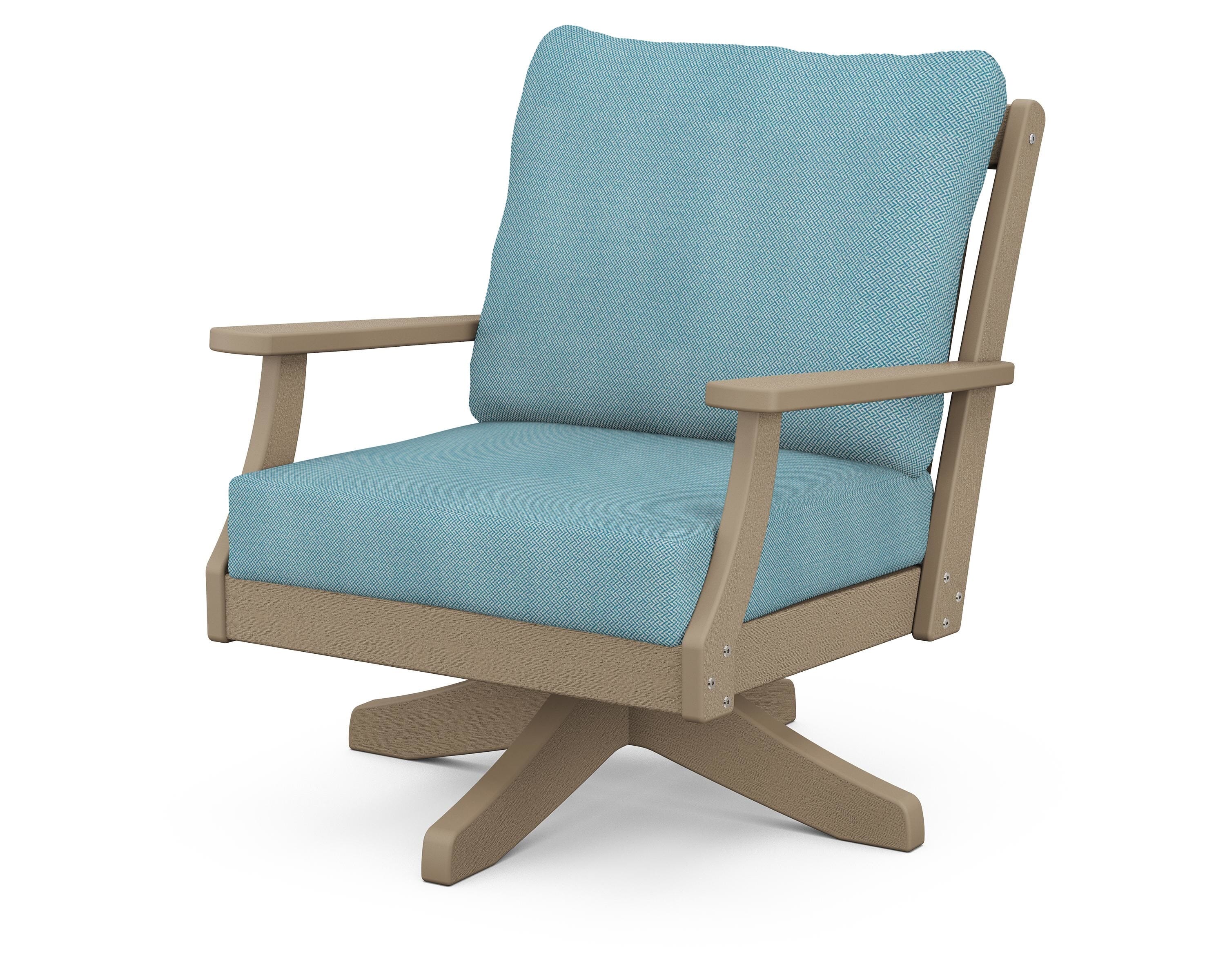 POLYWOOD® Braxton Deep Seating Swivel Chair in Vintage Sahara / Lattice Sky Blue