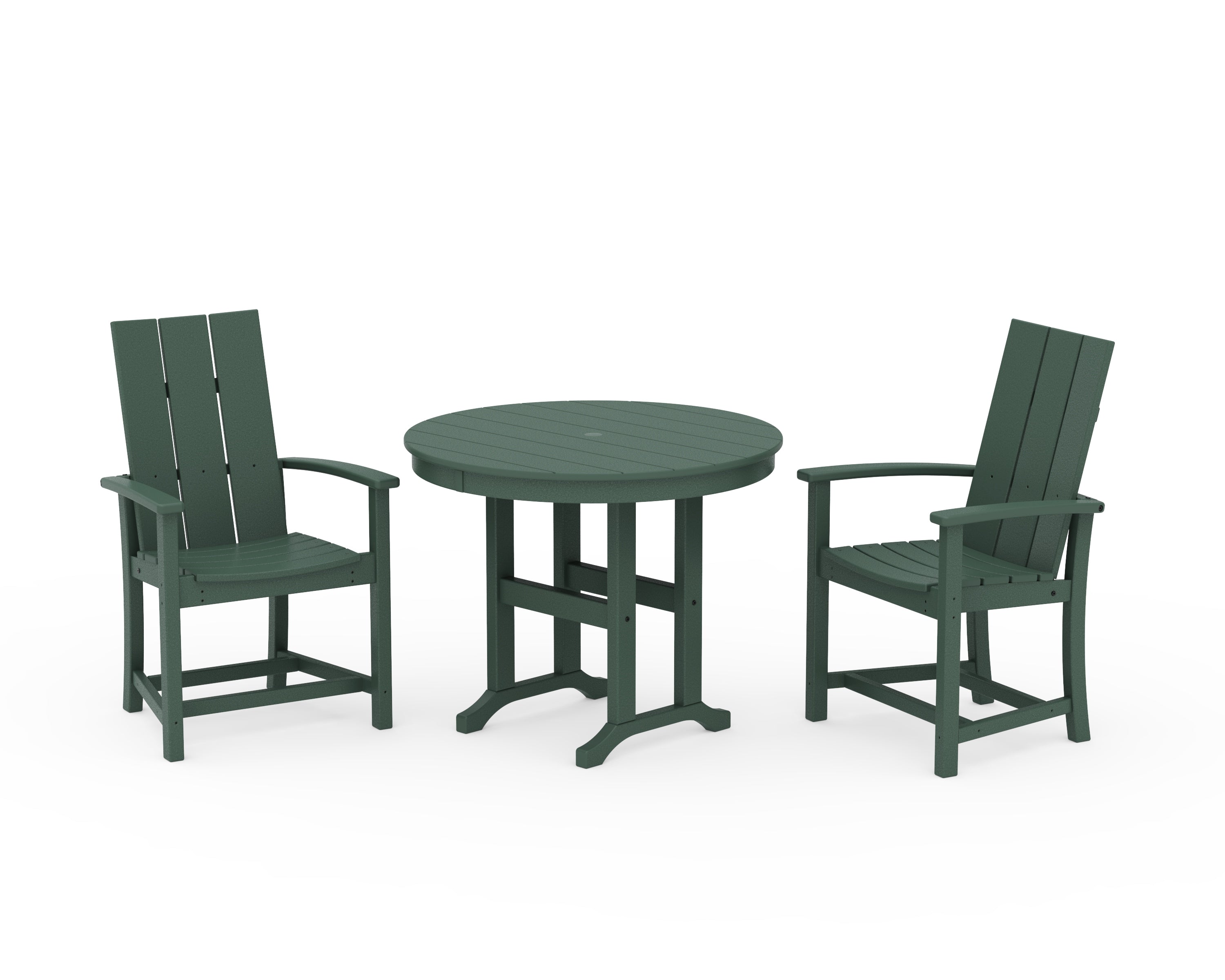 POLYWOOD® Modern Adirondack 3-Piece Round Farmhouse Dining Set in Green