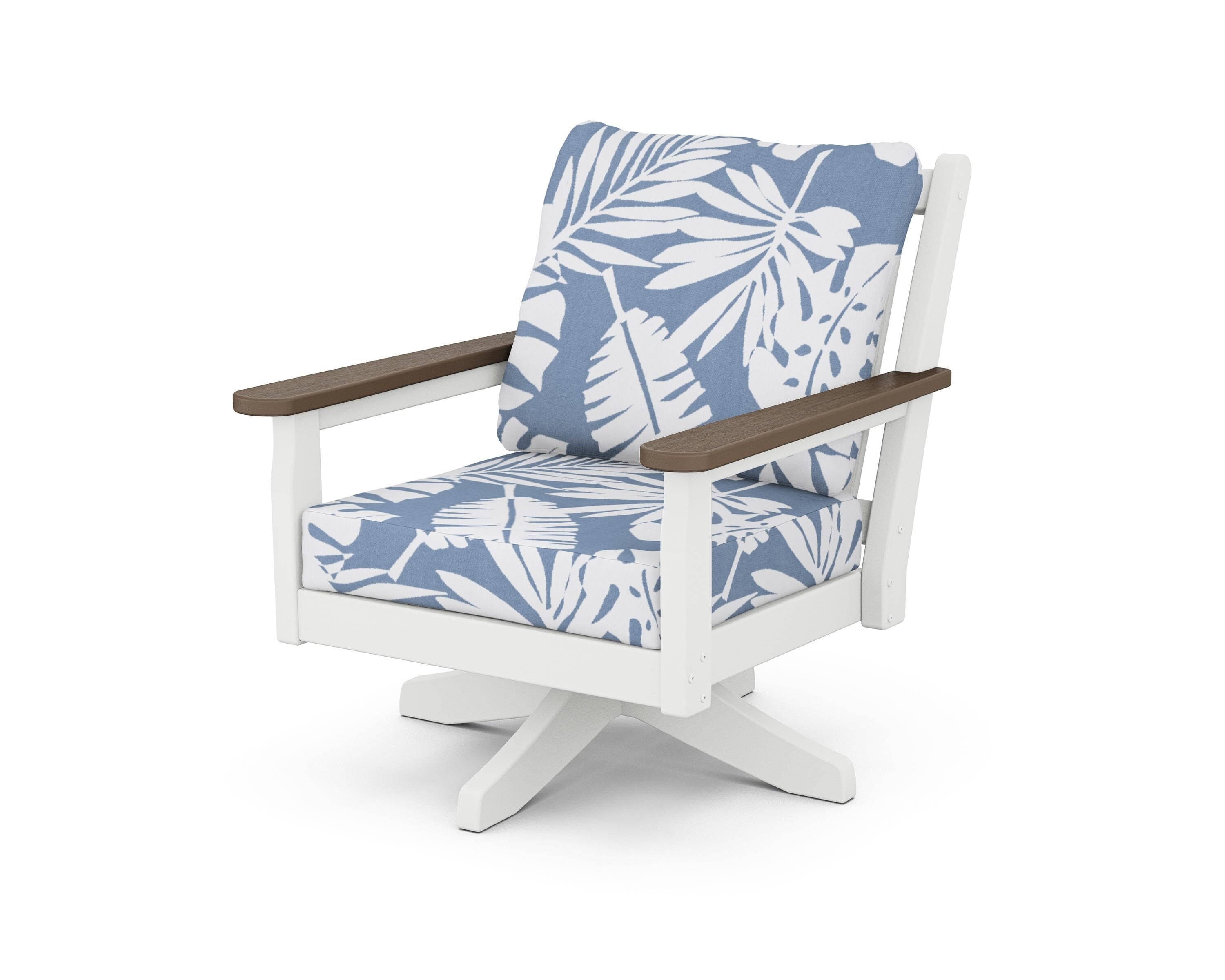 POLYWOOD® Chippendale Deep Seating Swivel Chair in White / Kona / Leaf Sky Blue